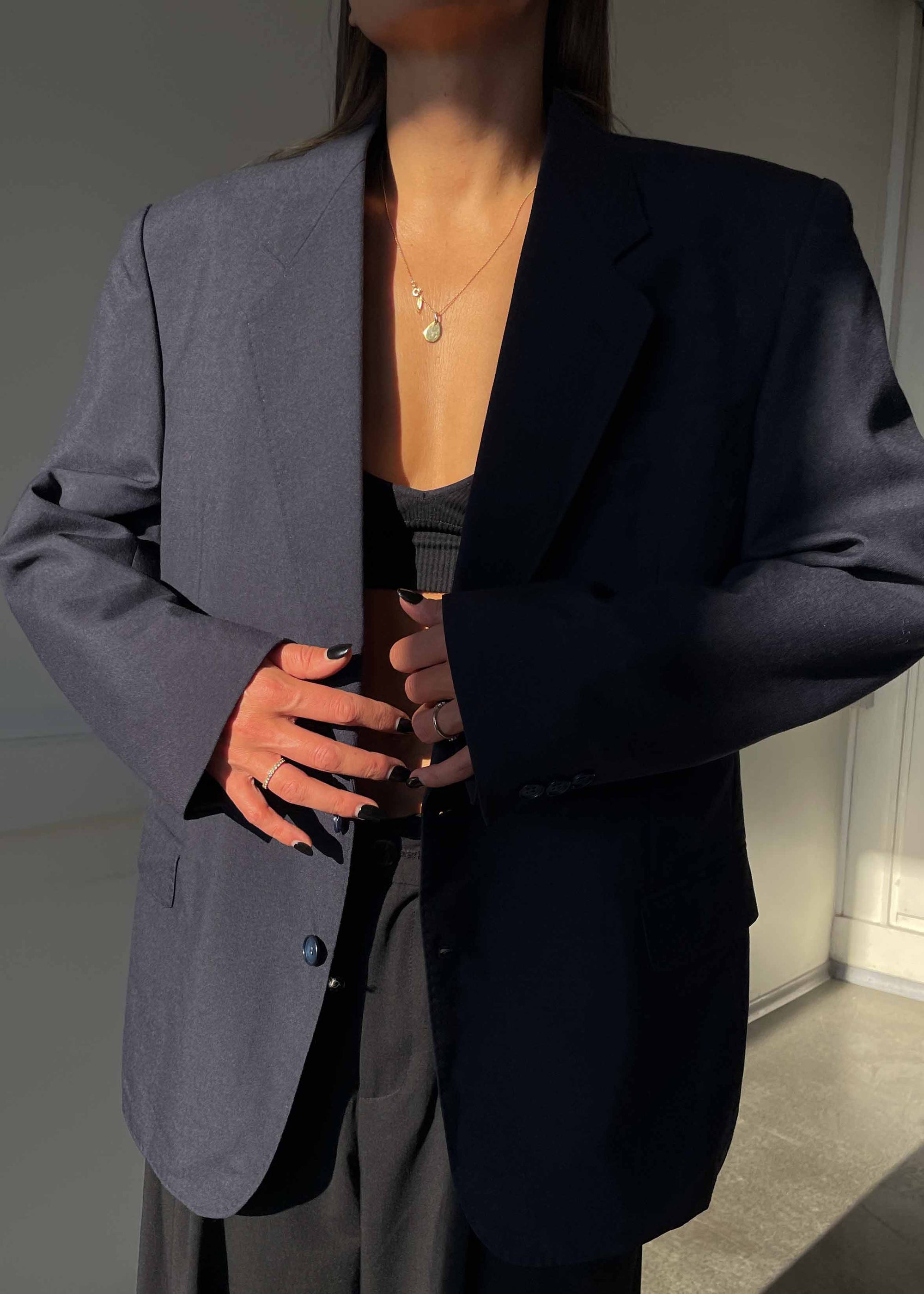 Vintage Dark Blue Oversized Blazer