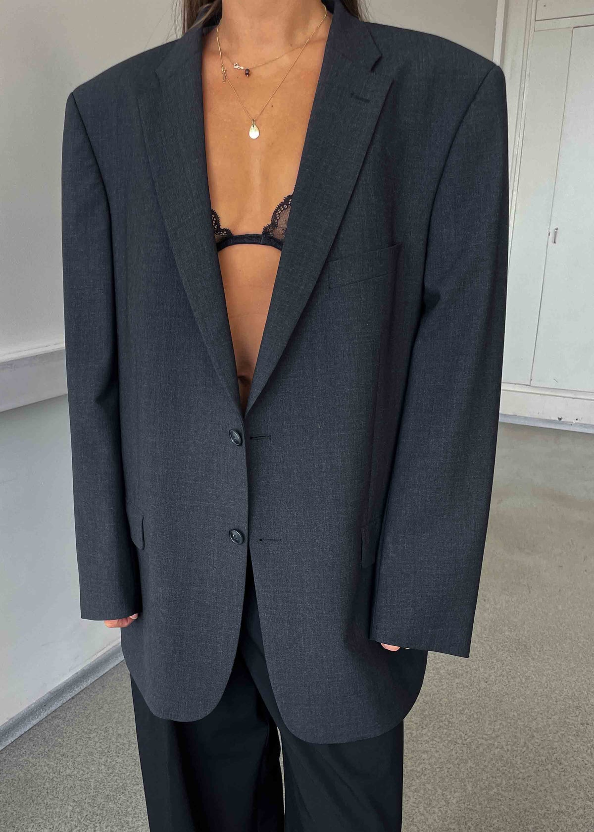 Vintage Dark Grey Oversized Blazer by TURO