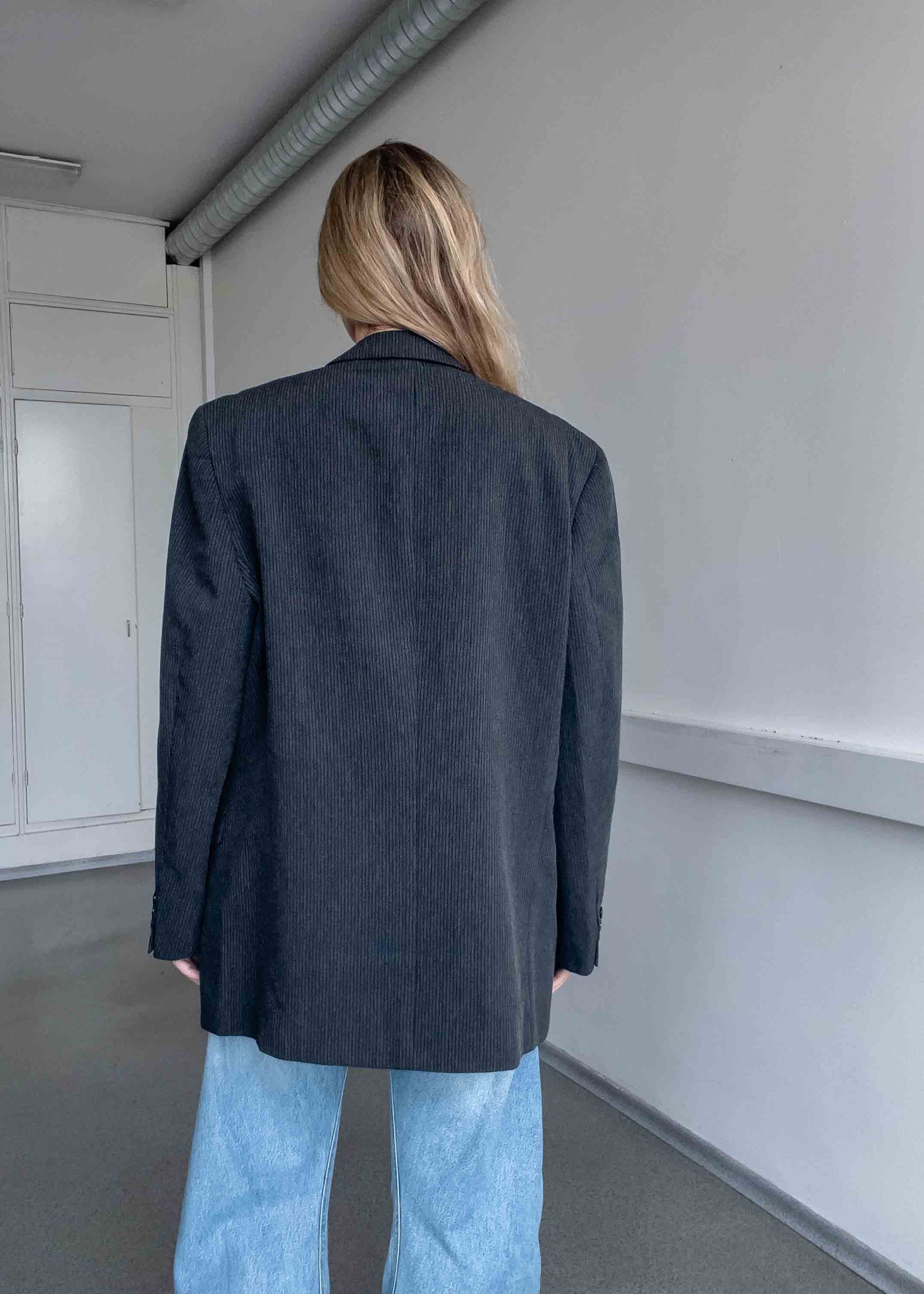 Vintage Grey Stripy Oversized Blazer