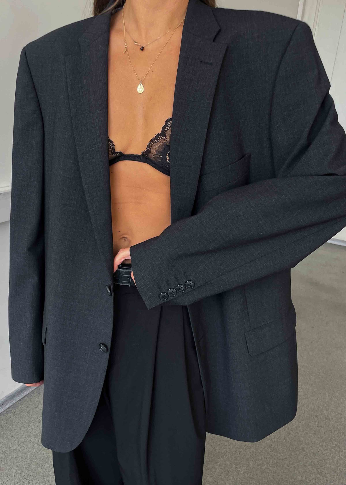 Vintage Dark Grey Oversized Blazer by TURO
