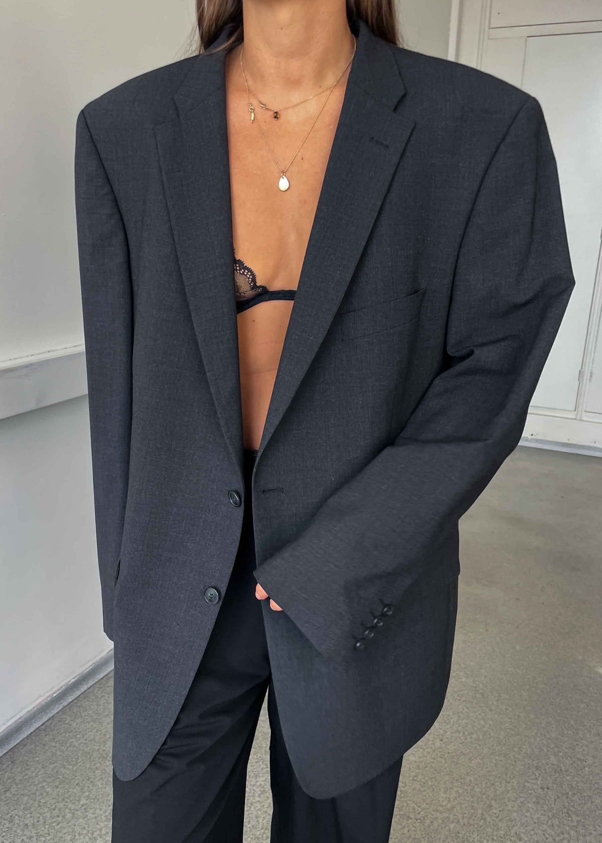 Vintage Dark Grey Oversized Blazer by TURO