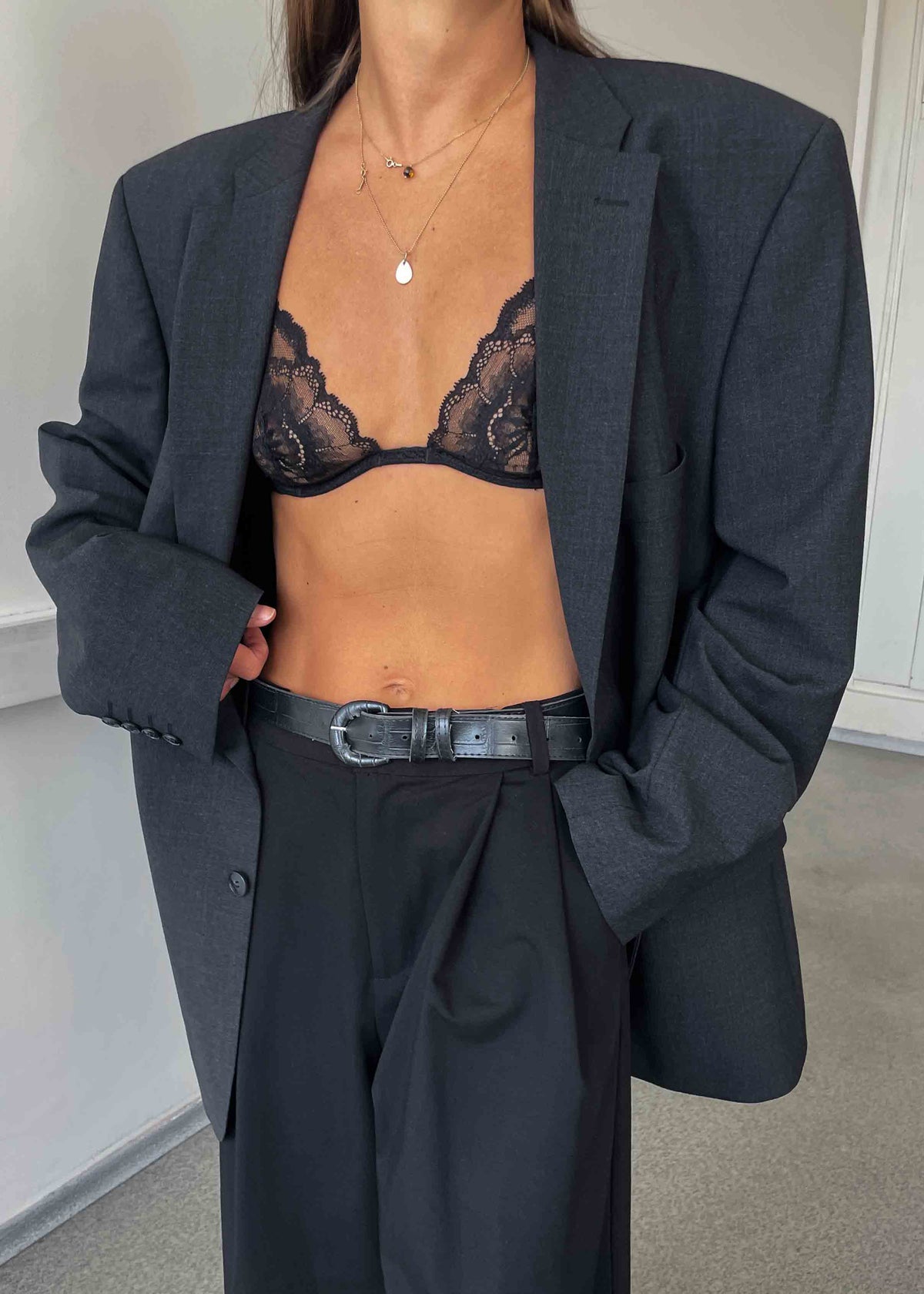 Vintage Dark Grey Oversized Blazer by TURO
