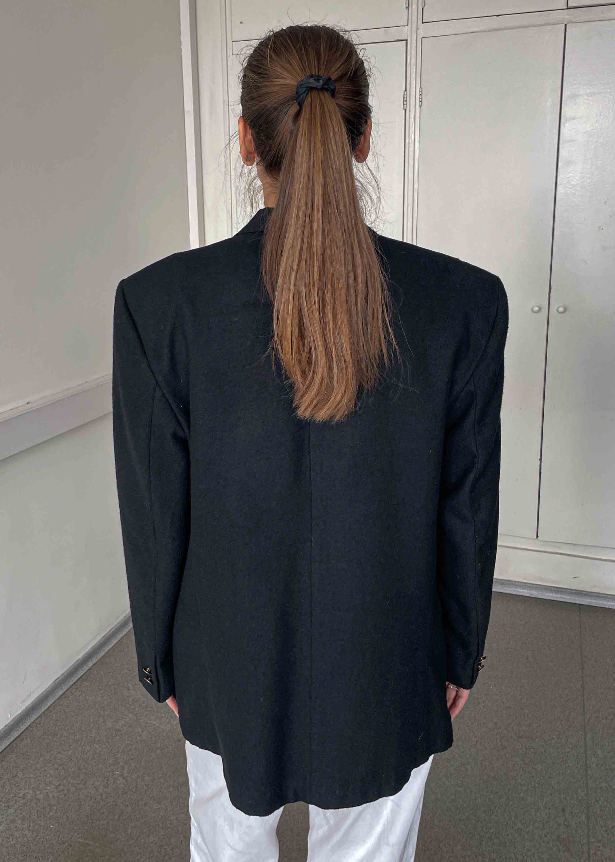 Vintage Black Brushed Wool Oversized Blazer / Coat
