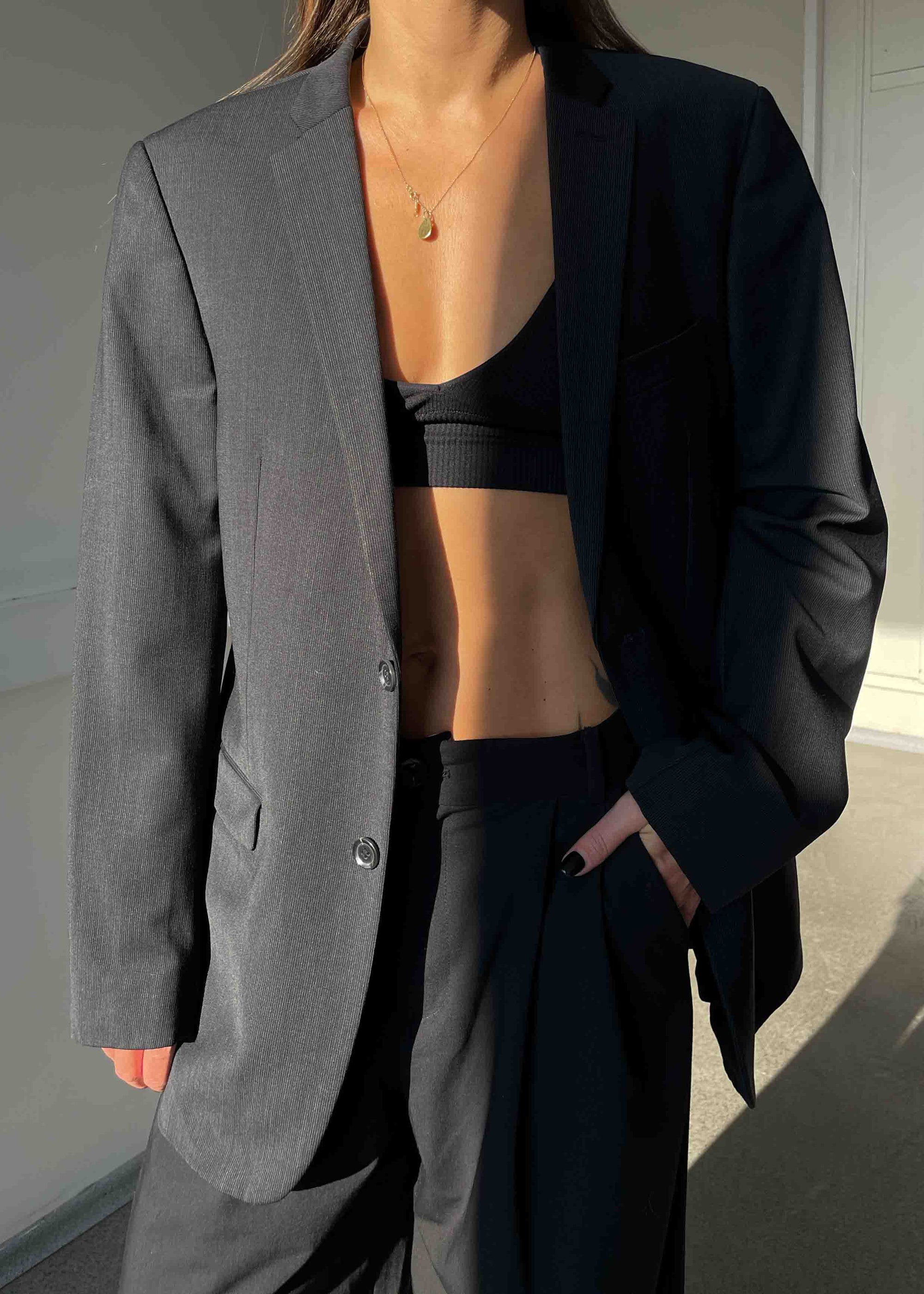 Vintage Dark Grey Oversized Blazer