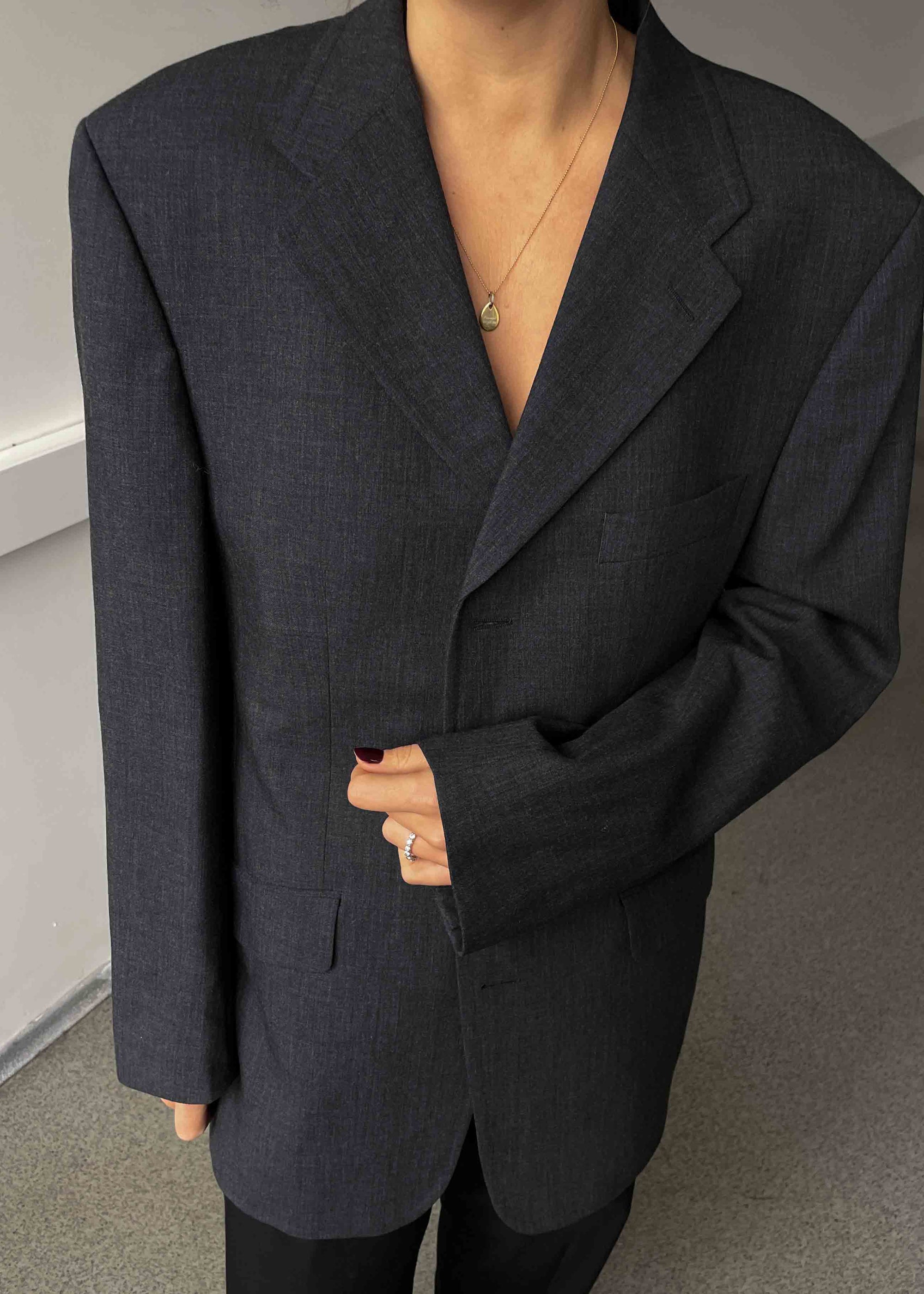 Vintage Dark Grey Oversized 100% WOOL Blazer