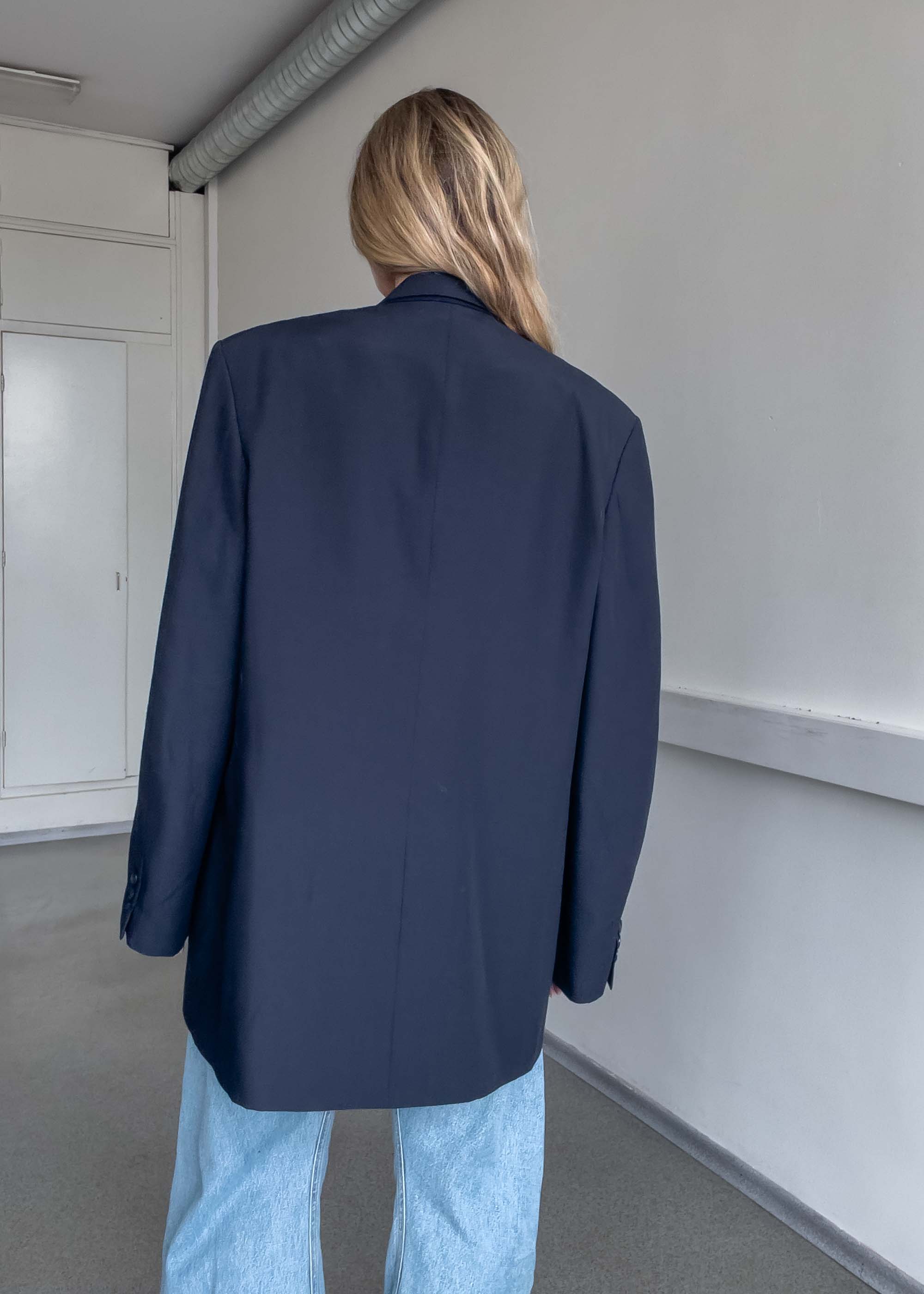 Vintage Navy Blue  Oversized Double Breasted Blazer