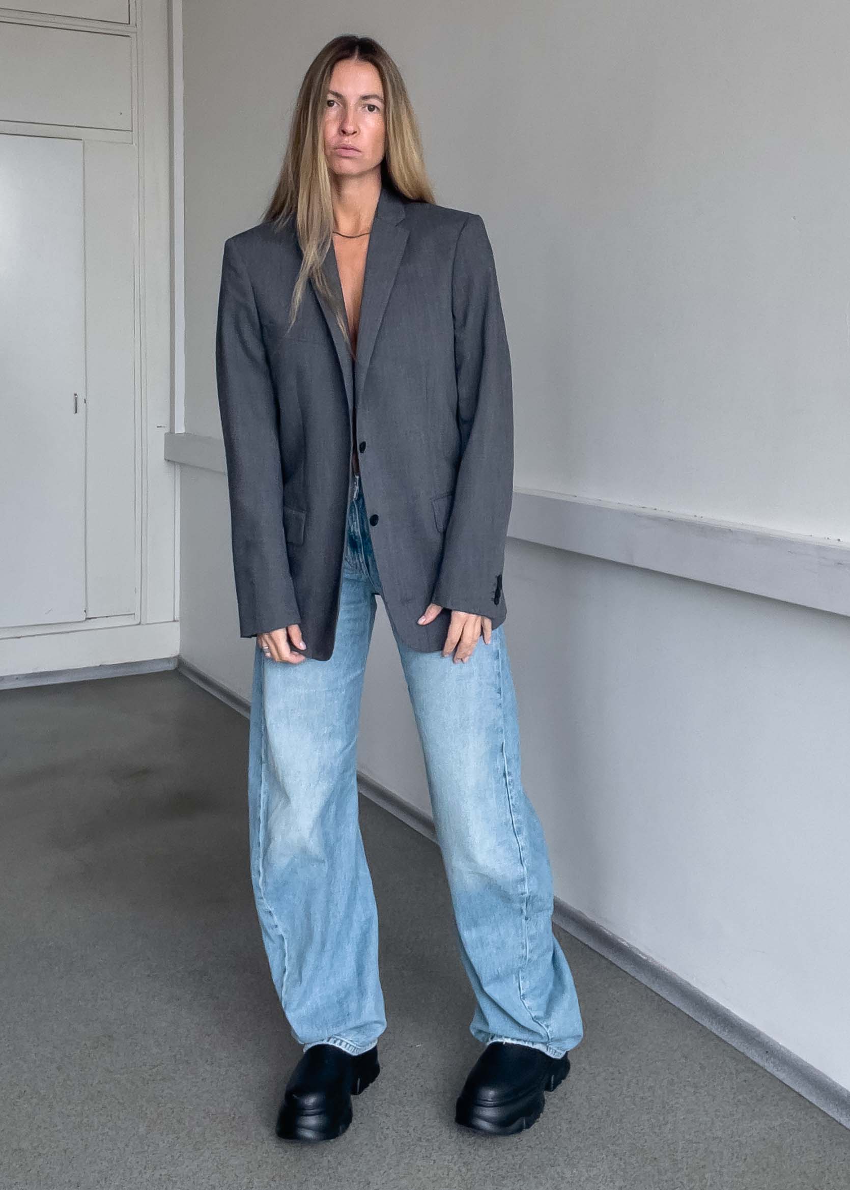 Vintage Light Grey Oversized Blazer