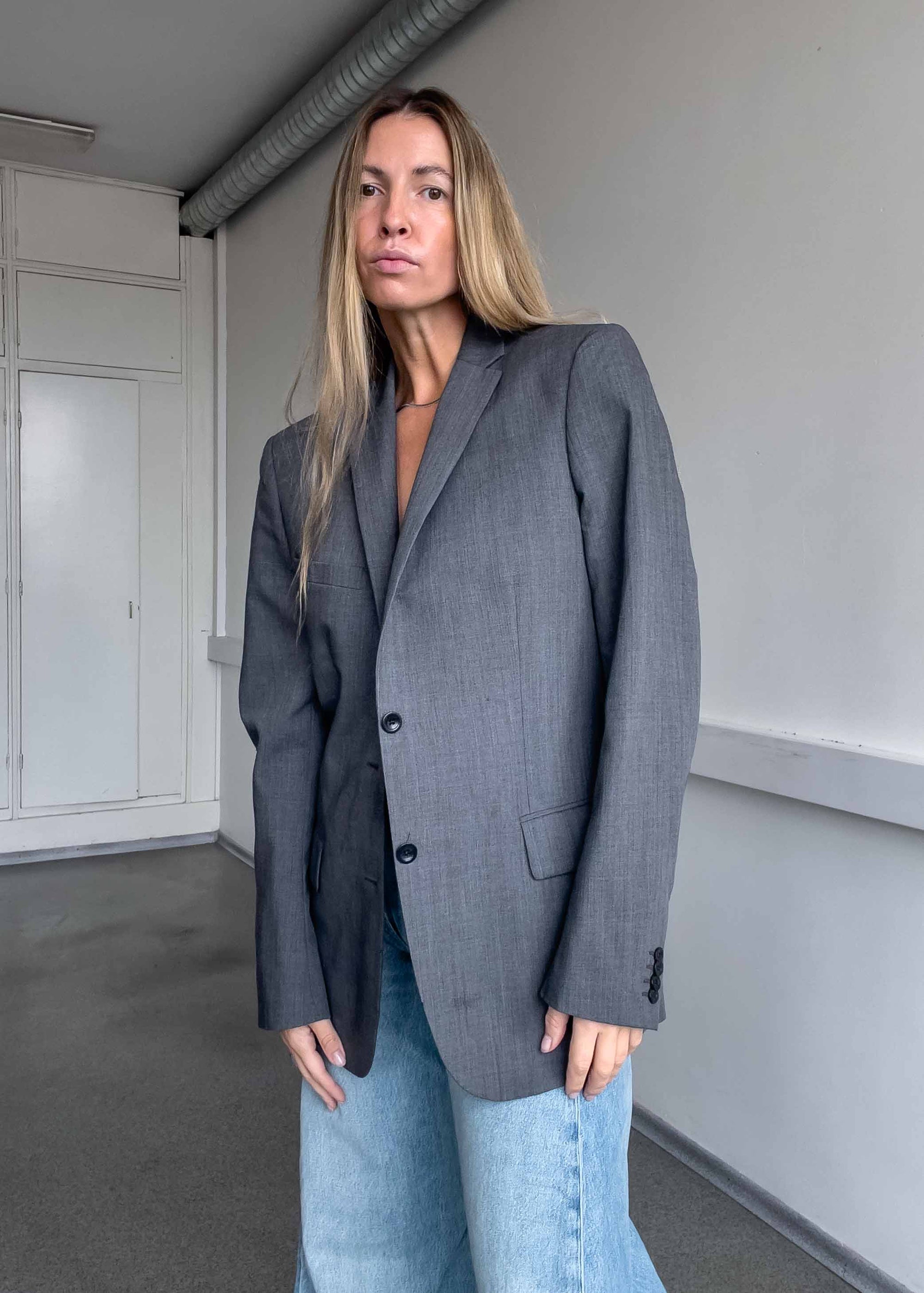 Vintage Light Grey Oversized Blazer