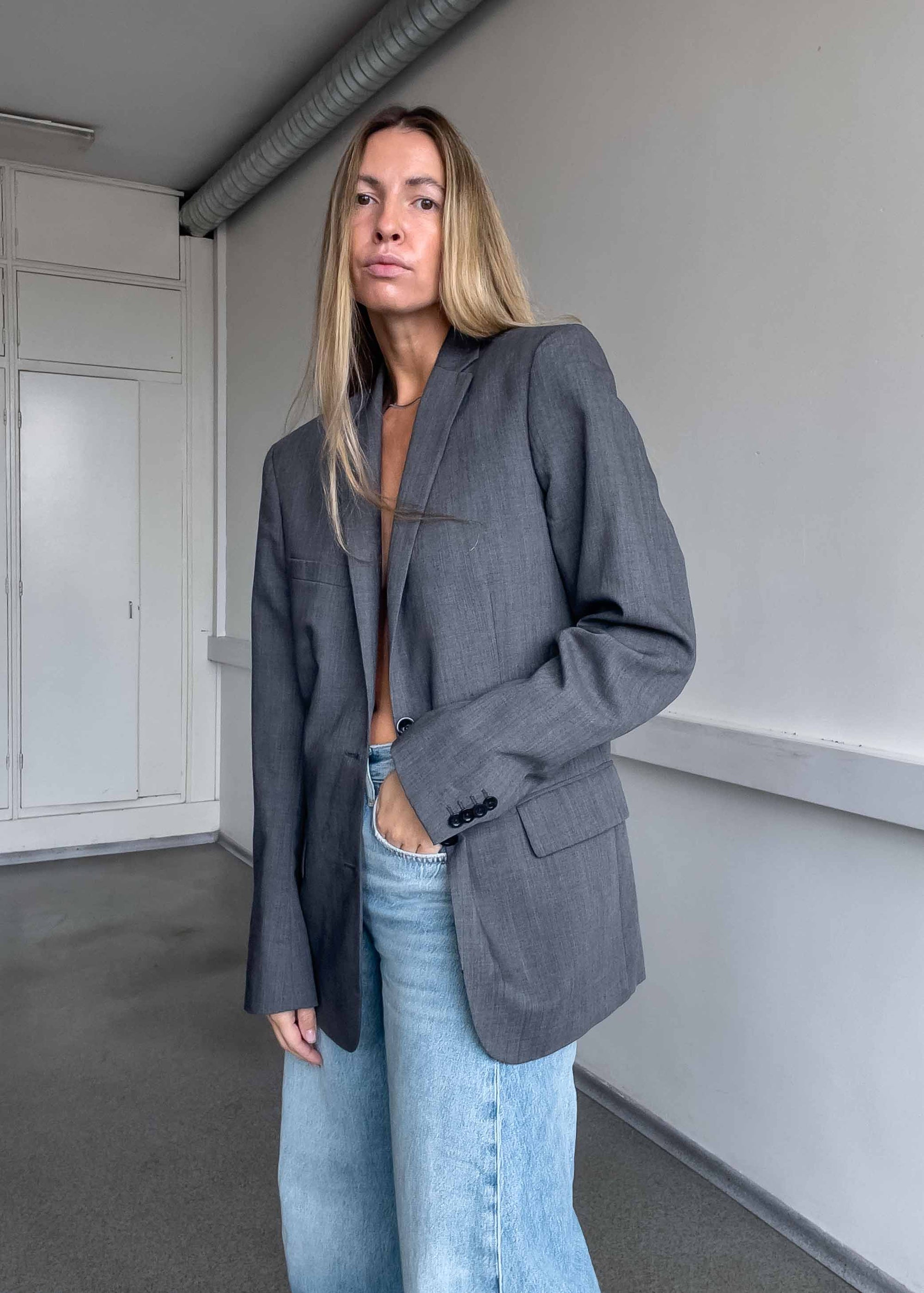 Vintage Light Grey Oversized Blazer