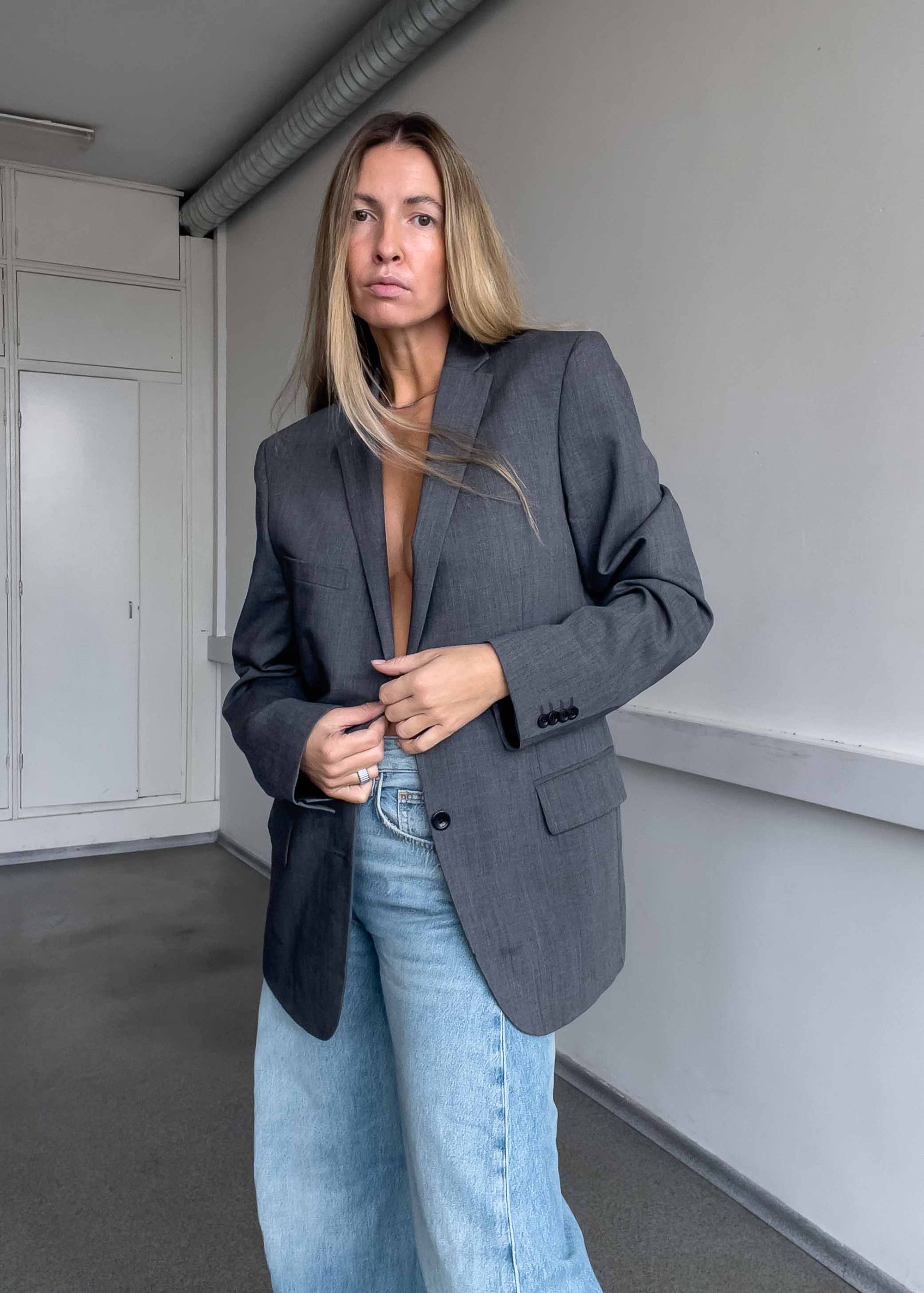 Vintage Light Grey Oversized Blazer