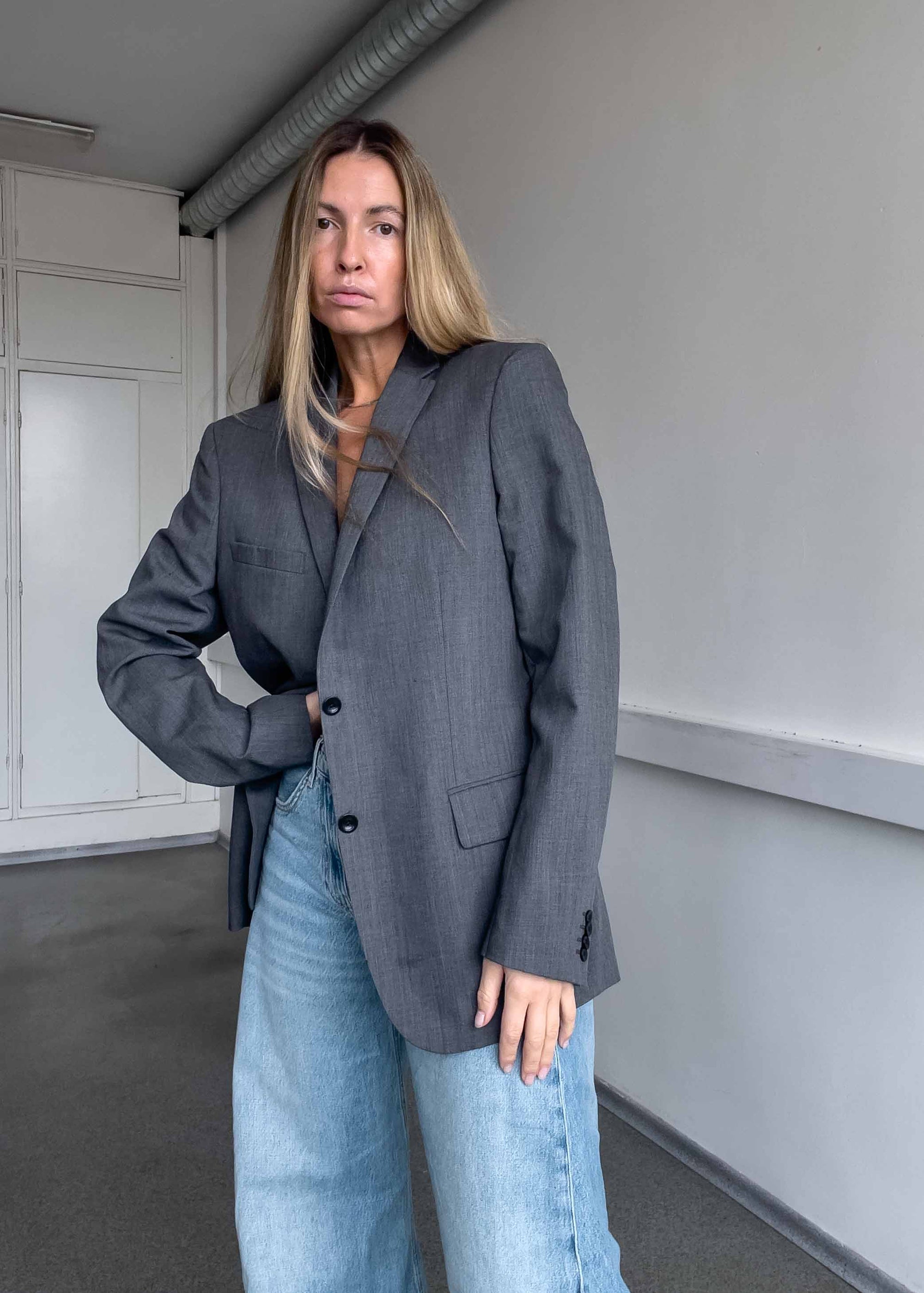Vintage Light Grey Oversized Blazer
