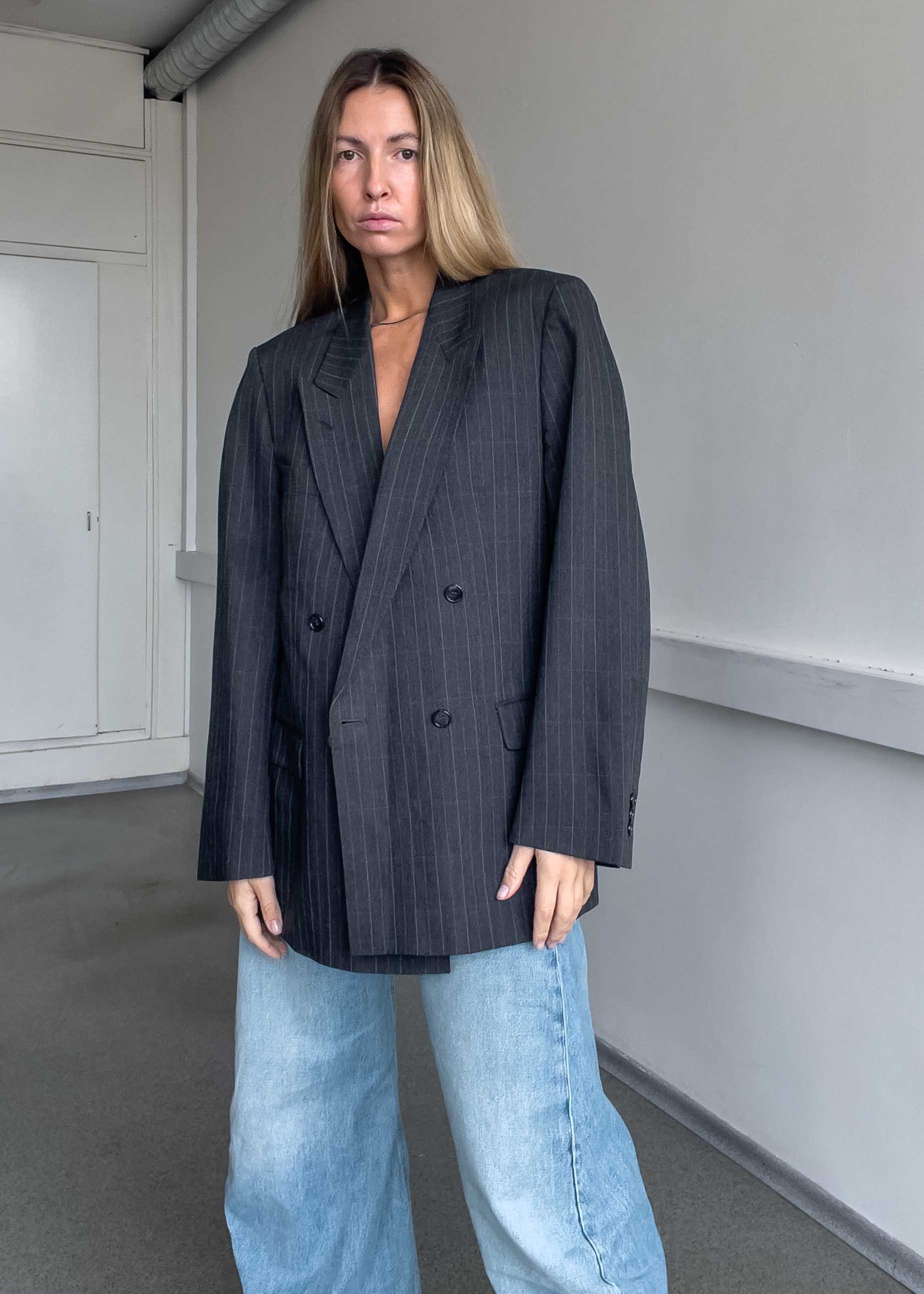 Vintage Grey  Oversized Double Breasted Blazer