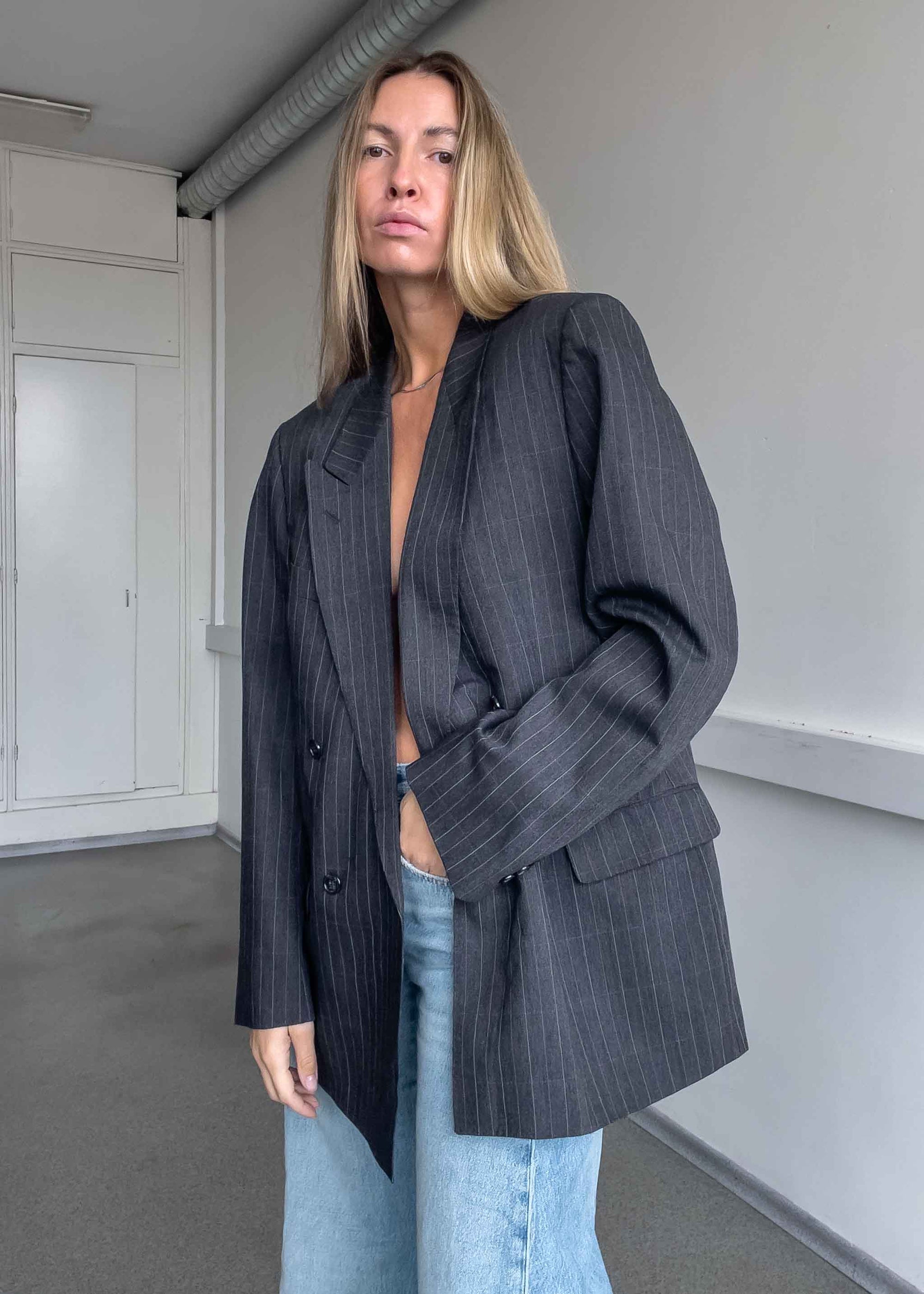 Vintage Grey  Oversized Double Breasted Blazer