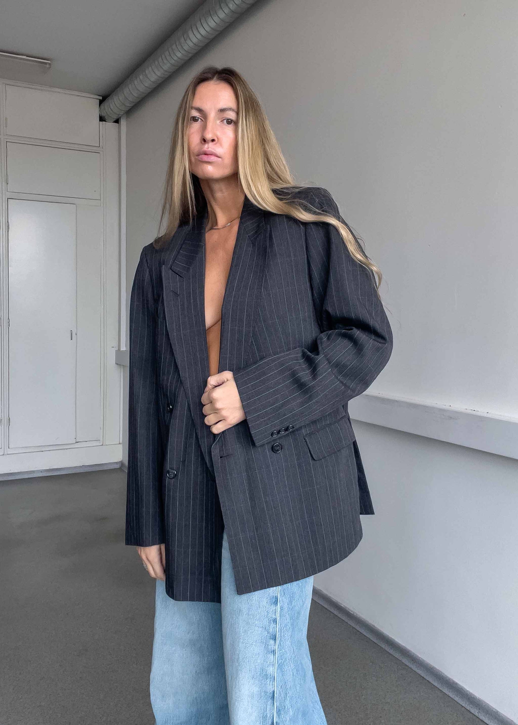 Vintage Grey  Oversized Double Breasted Blazer