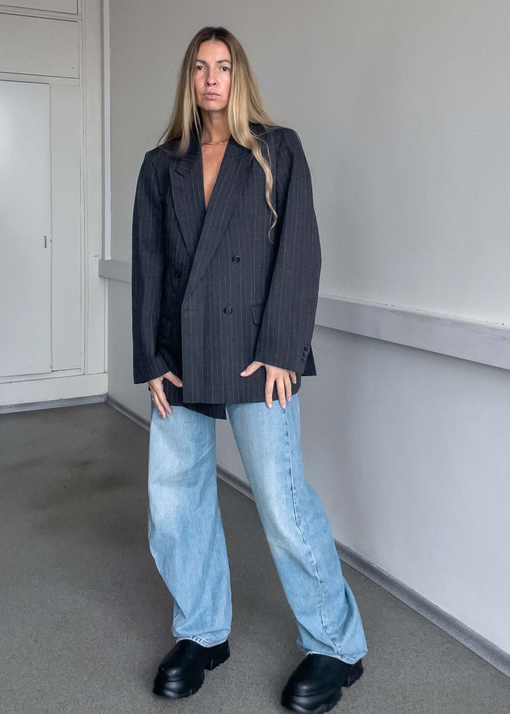 Vintage Grey  Oversized Double Breasted Blazer
