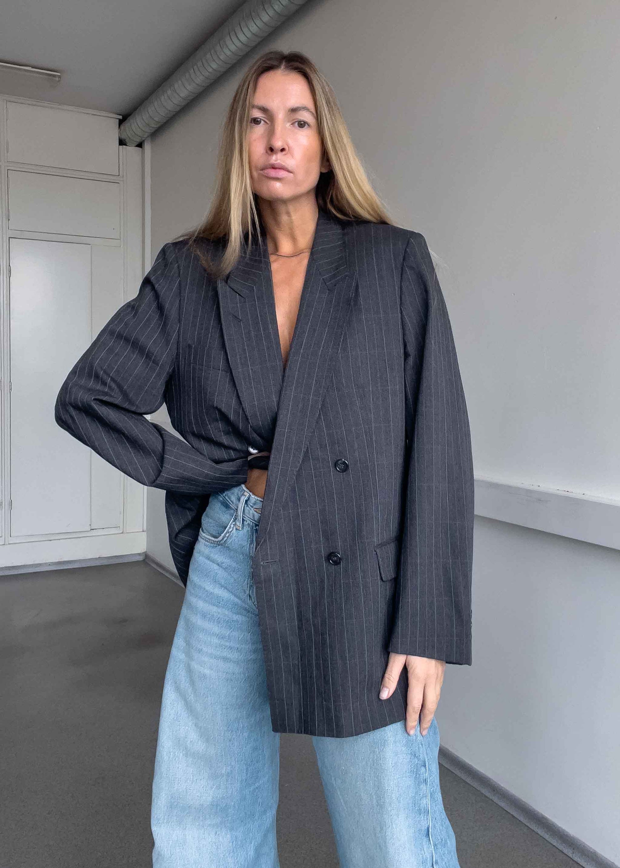 Vintage Grey  Oversized Double Breasted Blazer