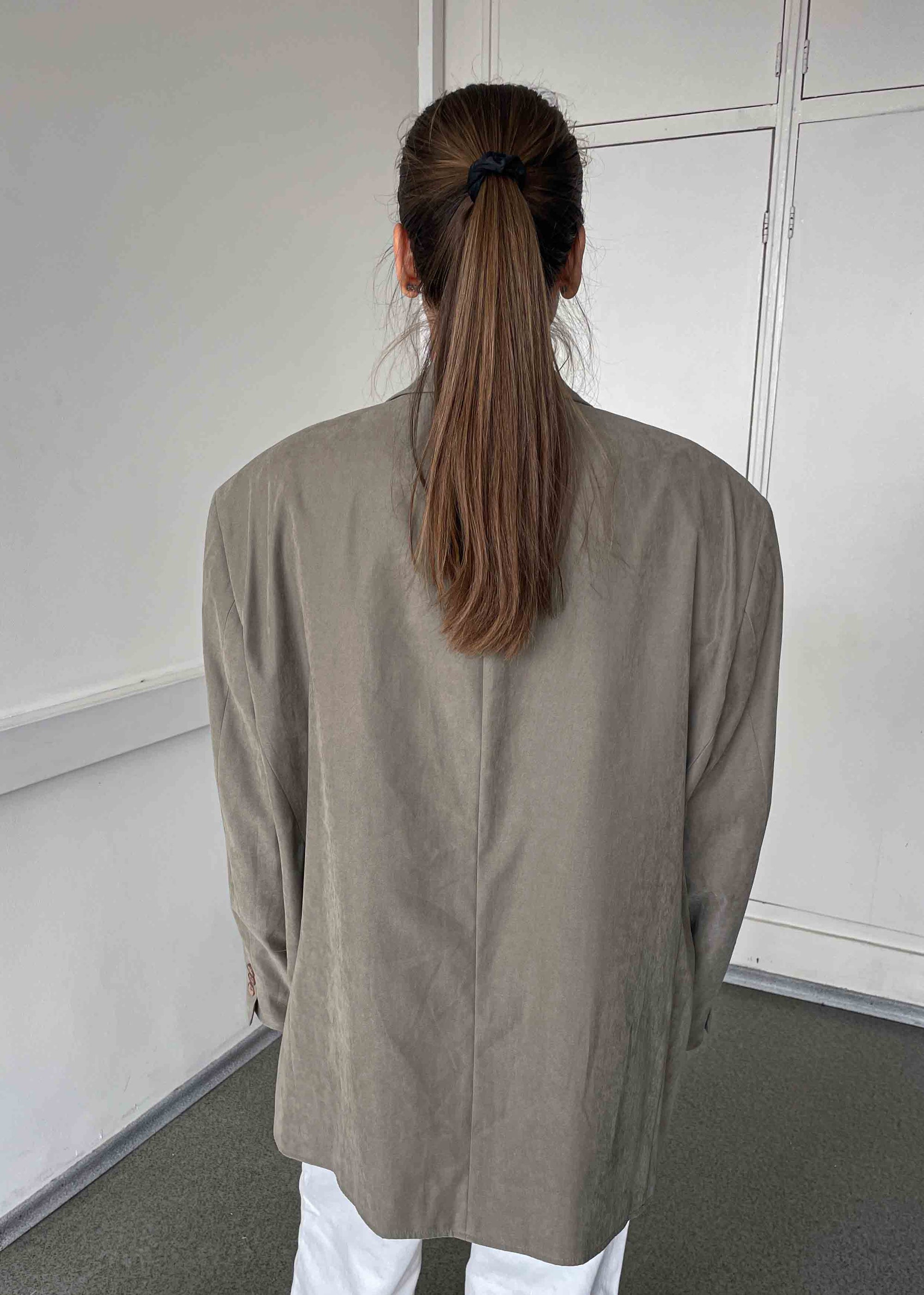 Vintage Warm Grey Suede Feel Oversized Blazer