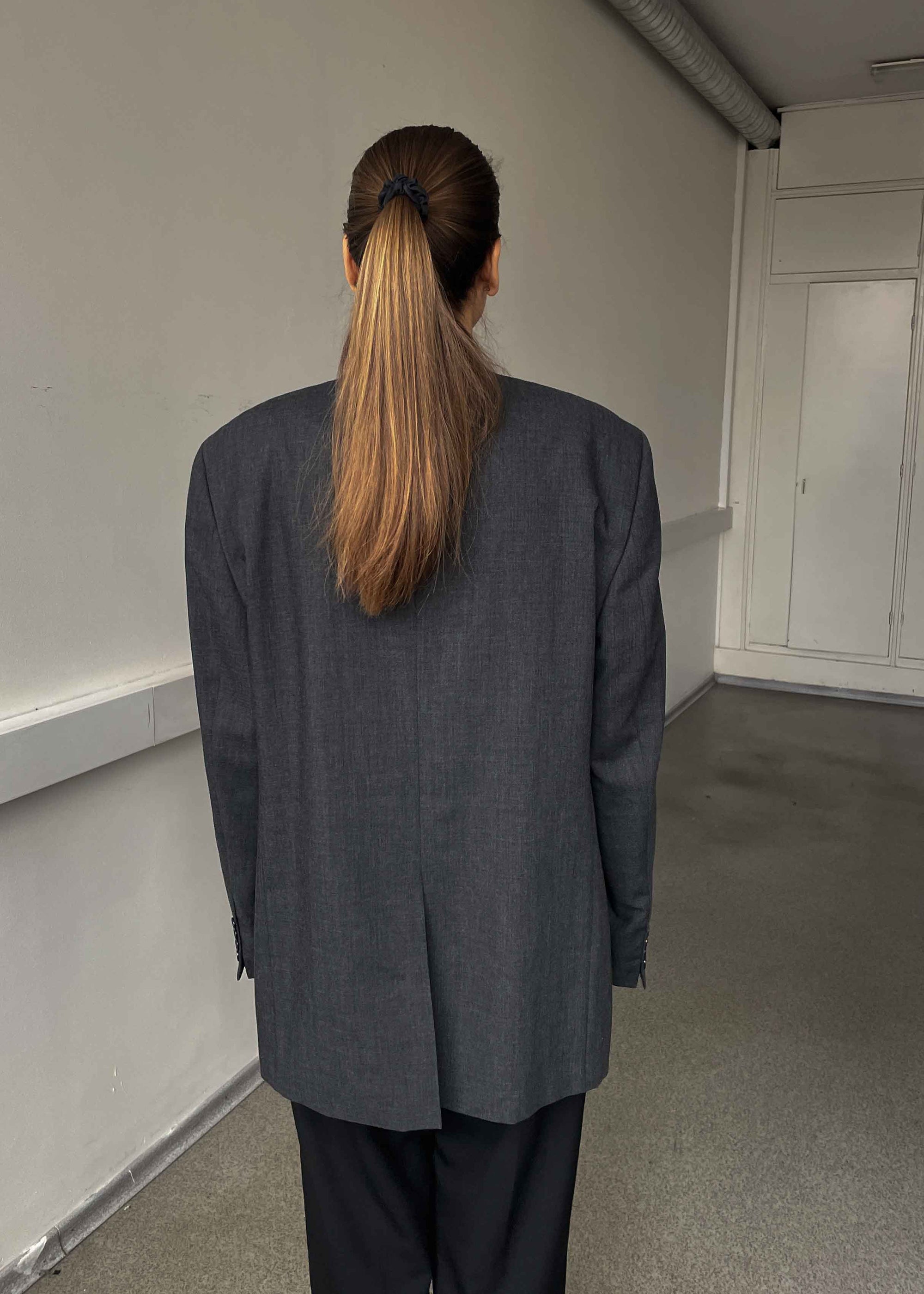 Vintage Dark Grey Oversized 100% WOOL Blazer