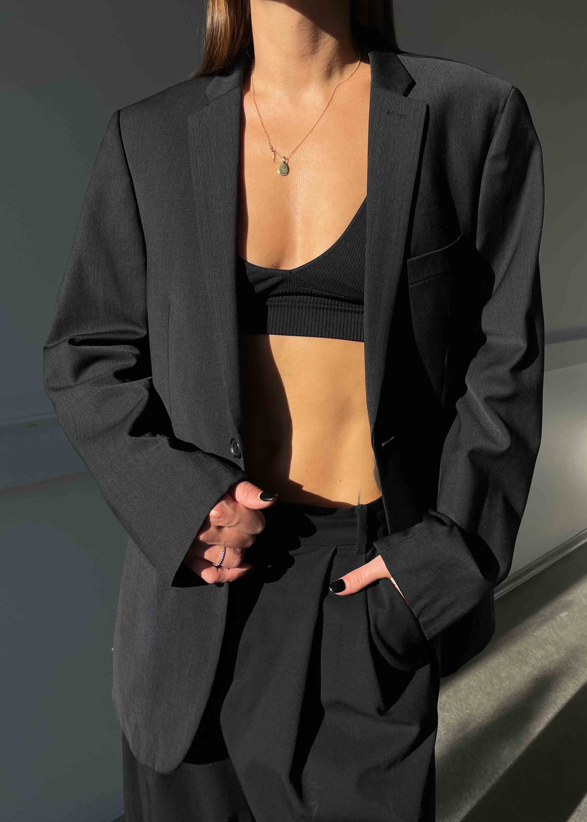 Vintage Dark Grey Oversized Blazer