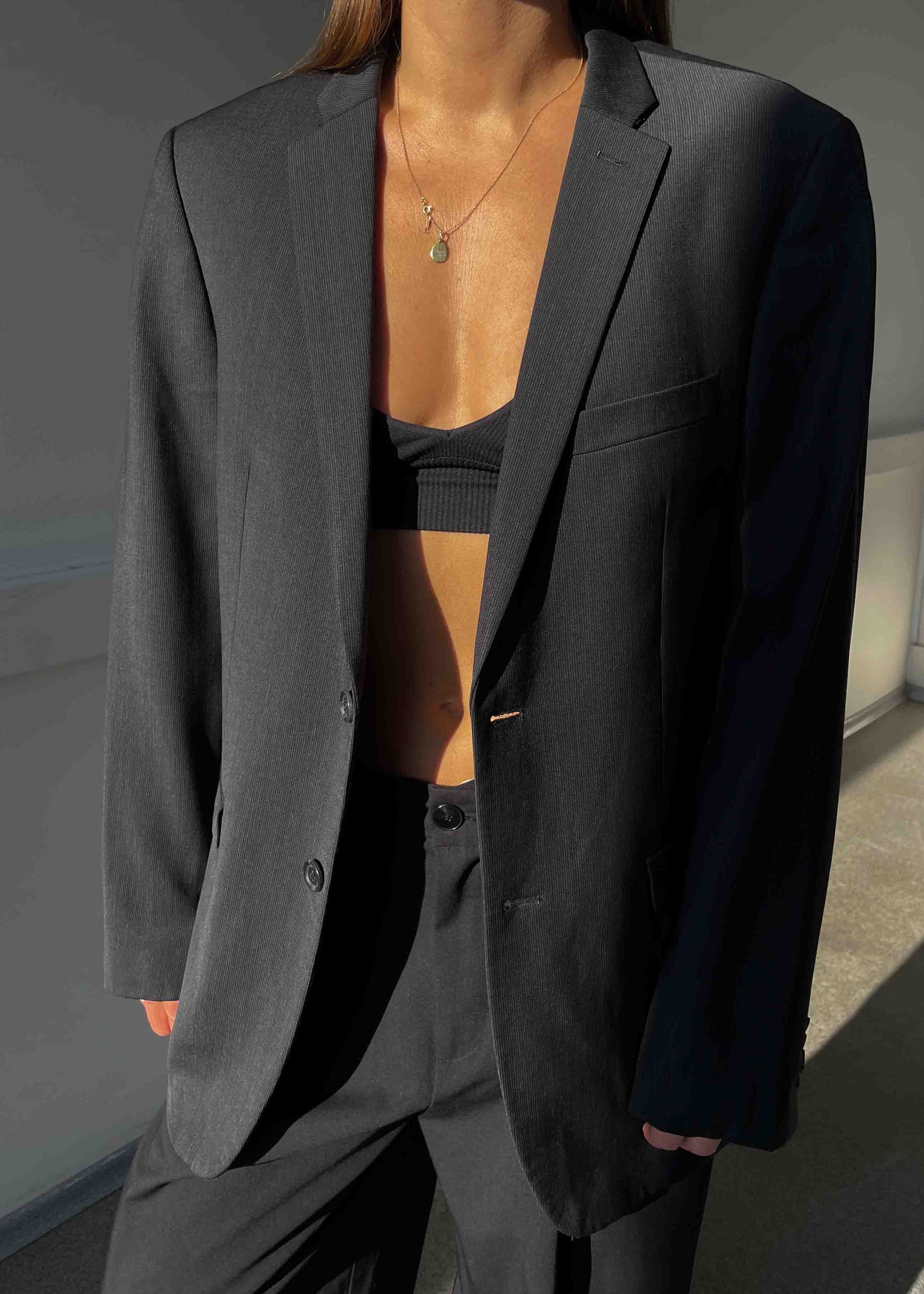 Vintage Dark Grey Oversized Blazer