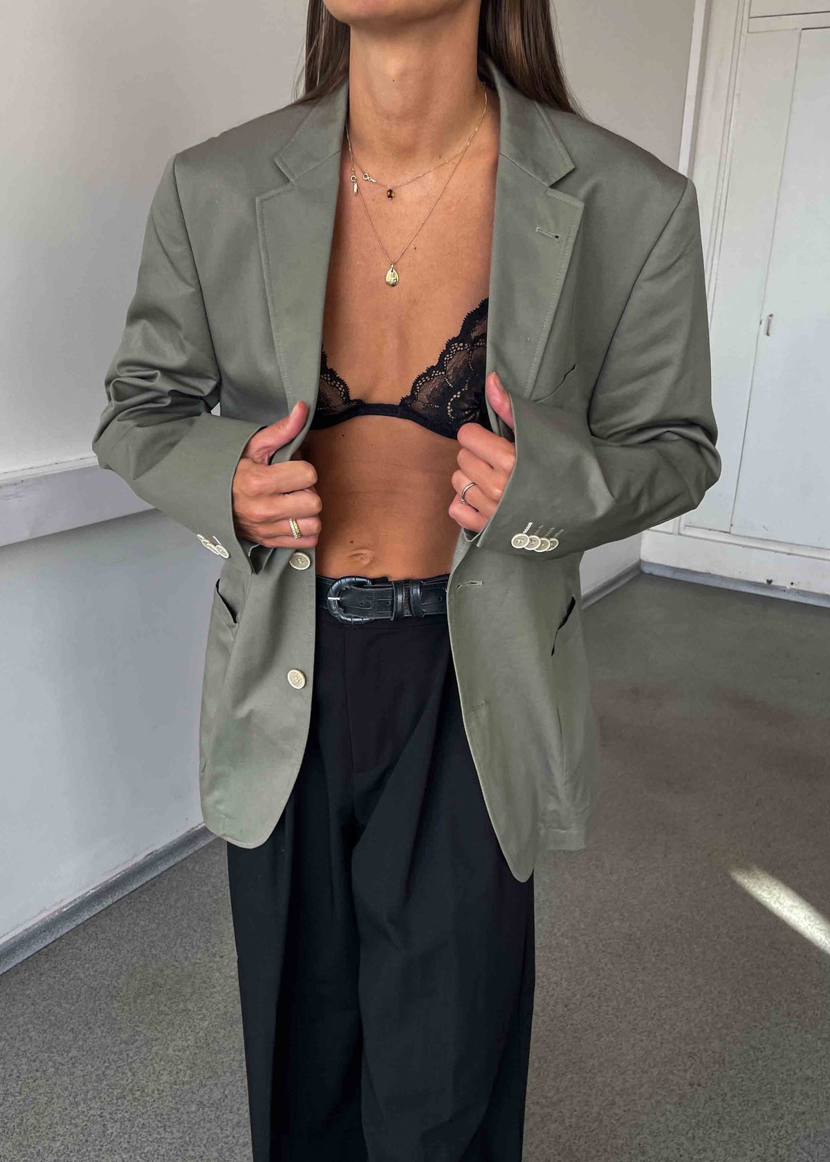 Vintage Grey Khaki Oversized Cotton Blazer