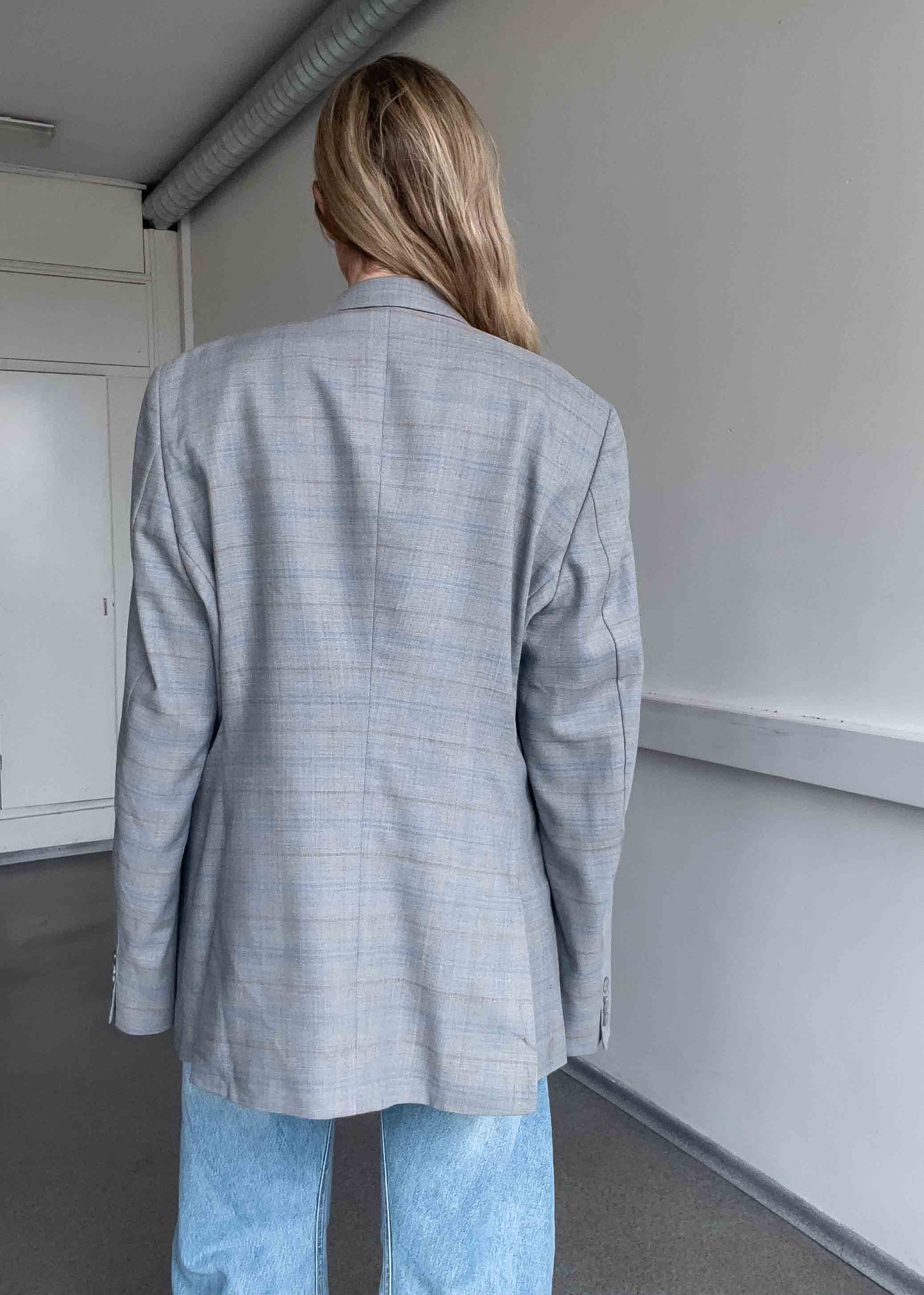 Vintage Grey Checked Oversized Blazer