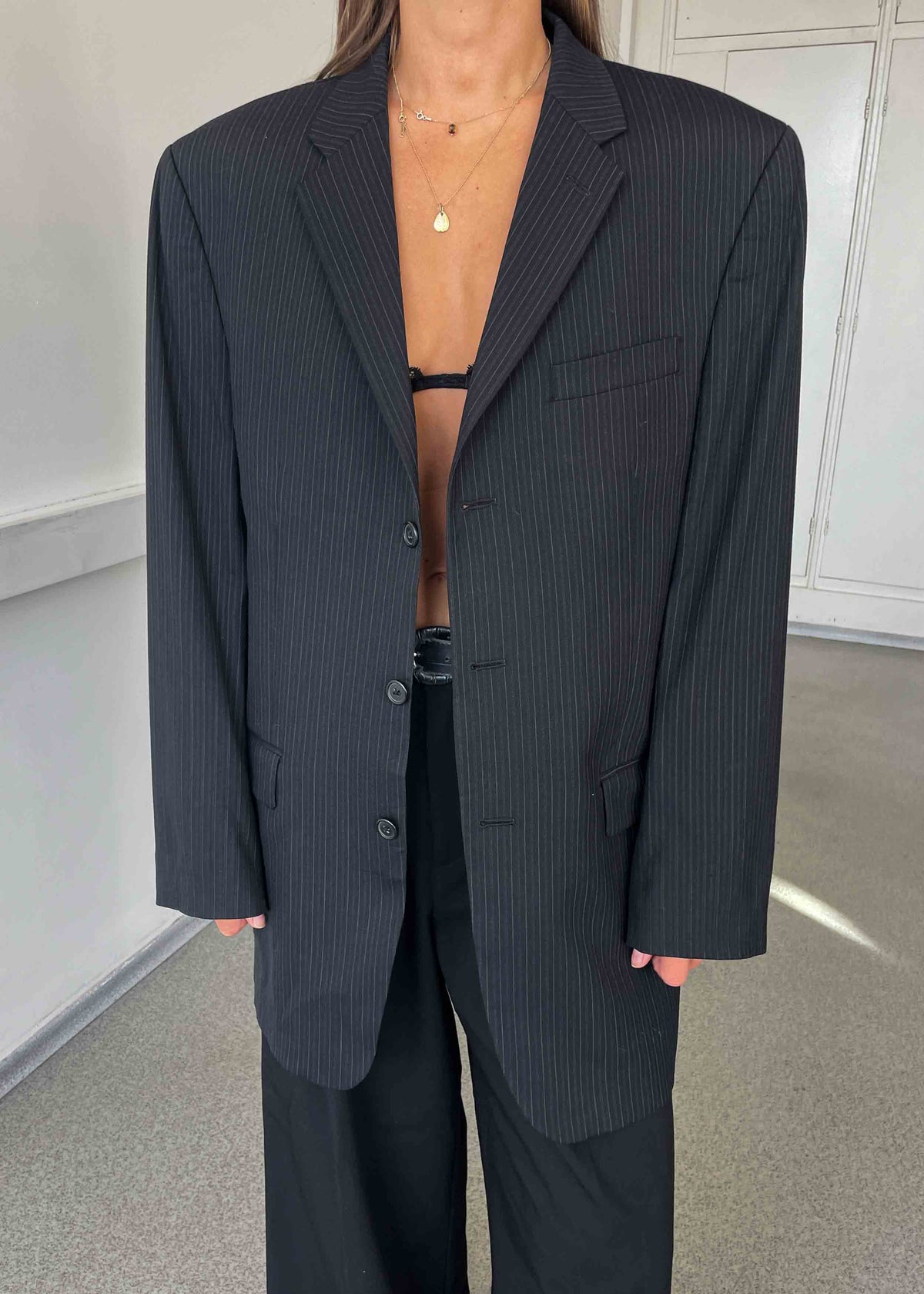 Vintage Black Striped Oversized  Blazer by CALVIN KLEIN