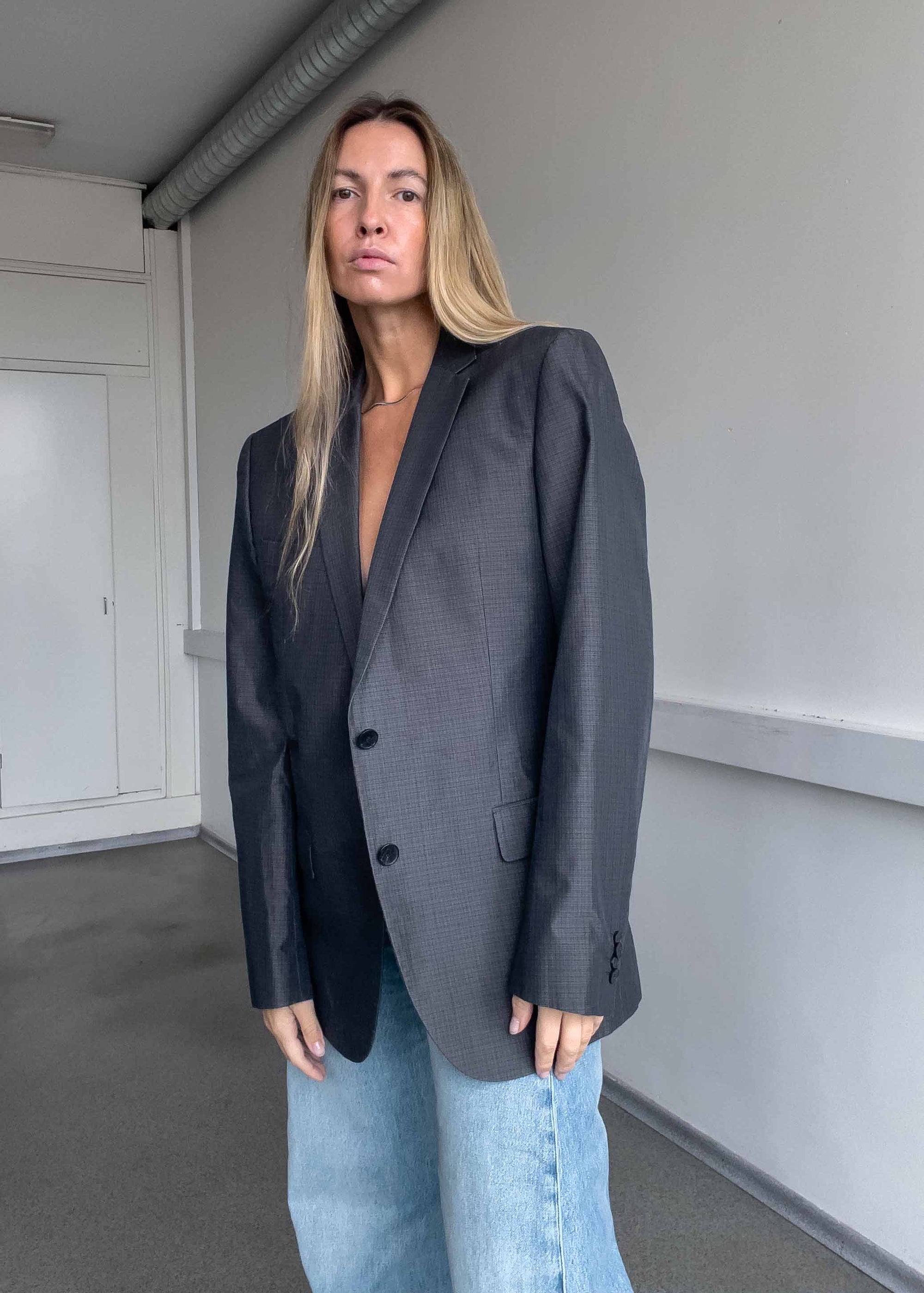 HUGO BOSS Vintage Grey Checked Oversized Blazer