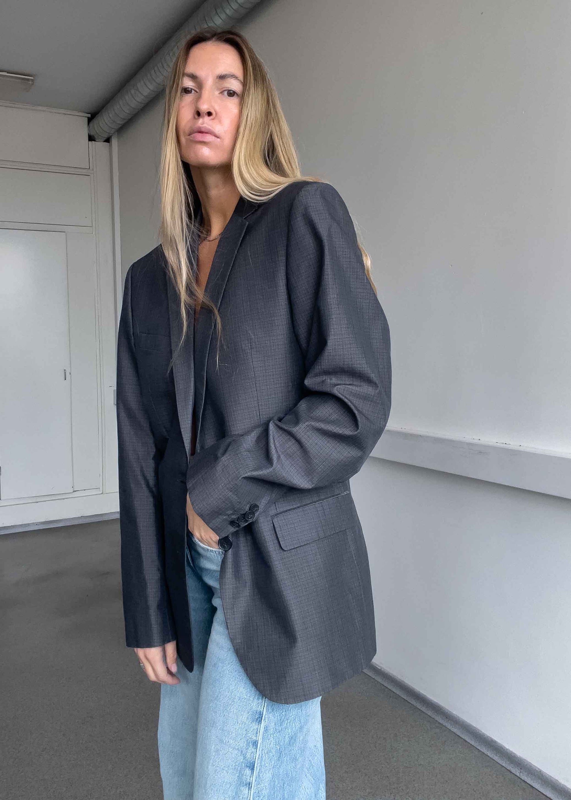 HUGO BOSS Vintage Grey Checked Oversized Blazer