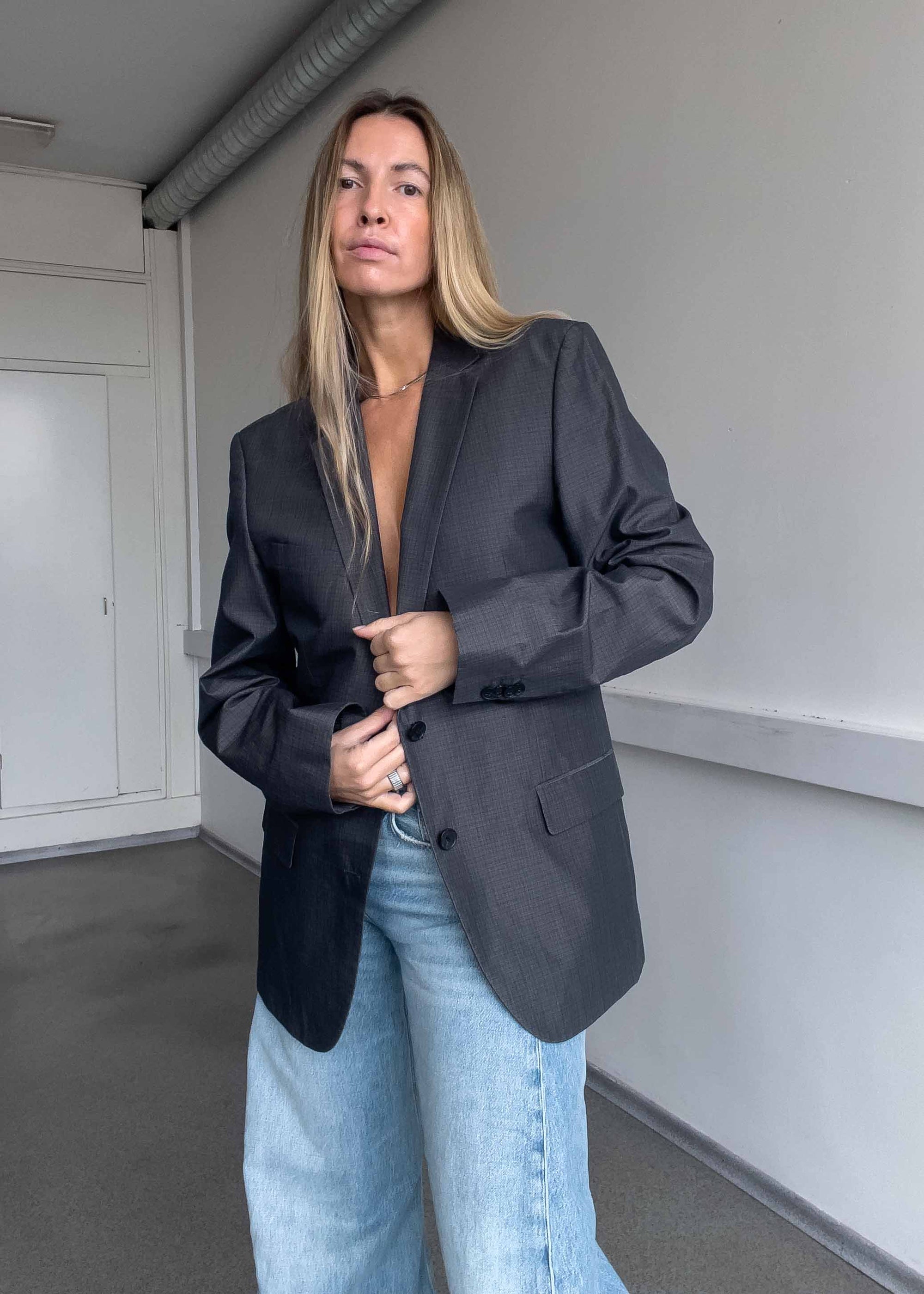 HUGO BOSS Vintage Grey Checked Oversized Blazer
