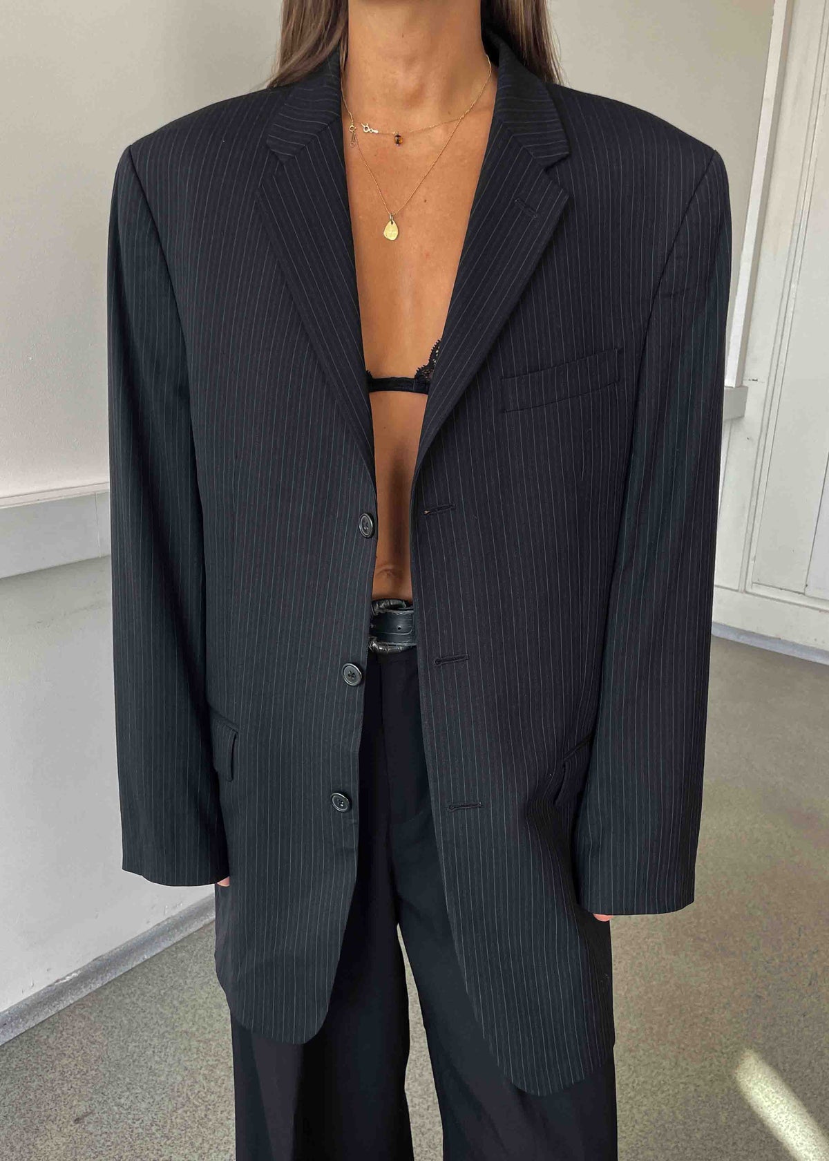 Vintage Black Striped Oversized  Blazer by CALVIN KLEIN