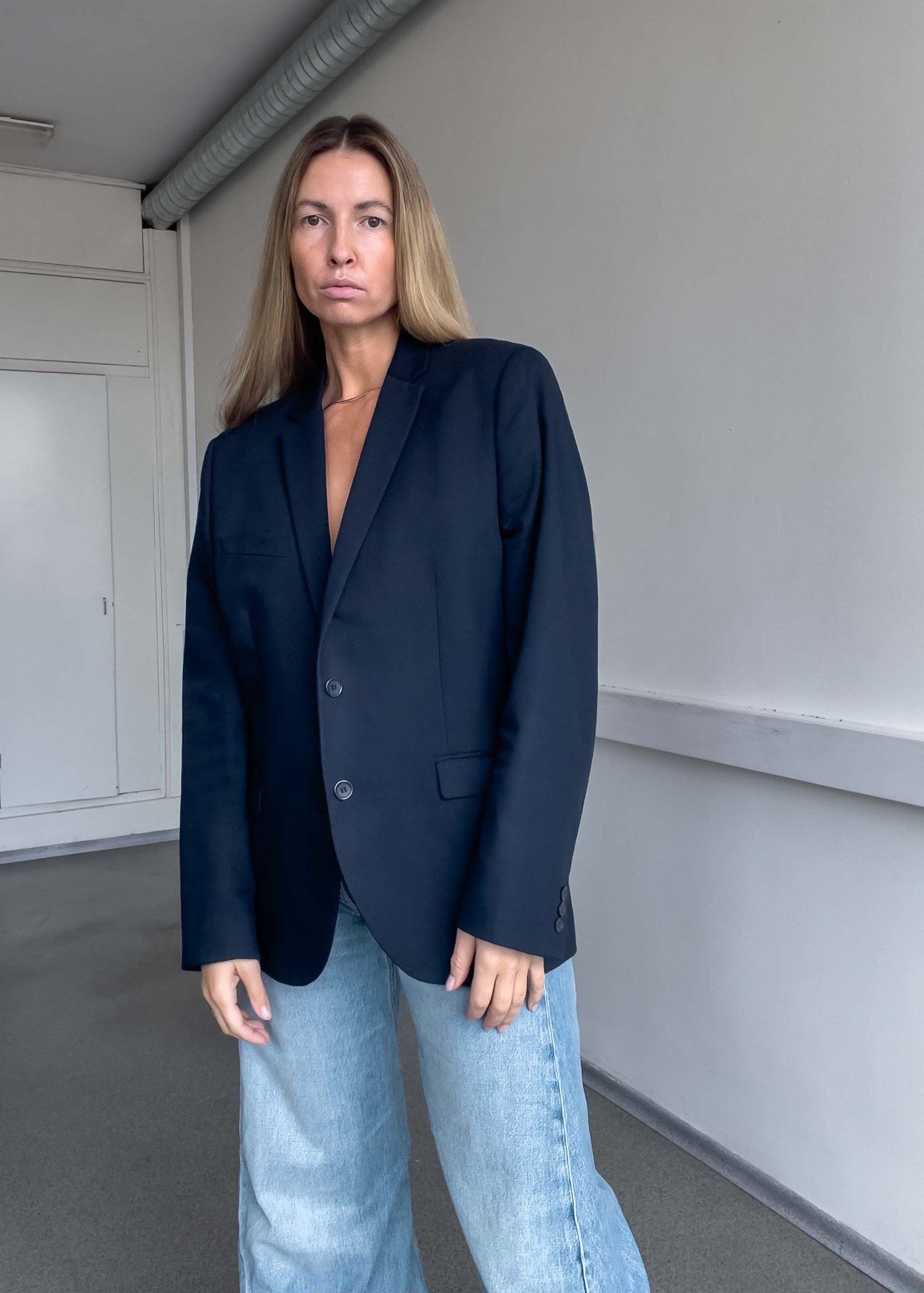 Vintage Navy Blue Oversized Blazer