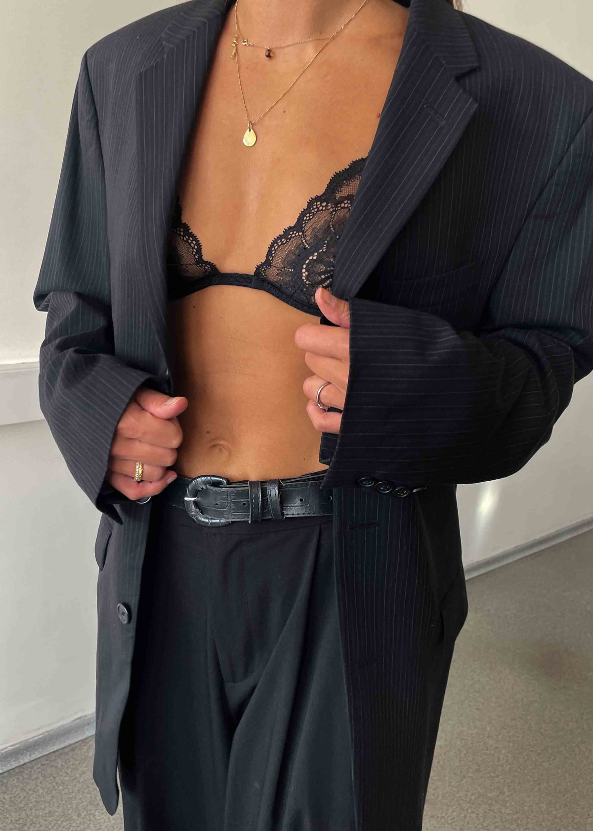 Vintage Black Striped Oversized  Blazer by CALVIN KLEIN