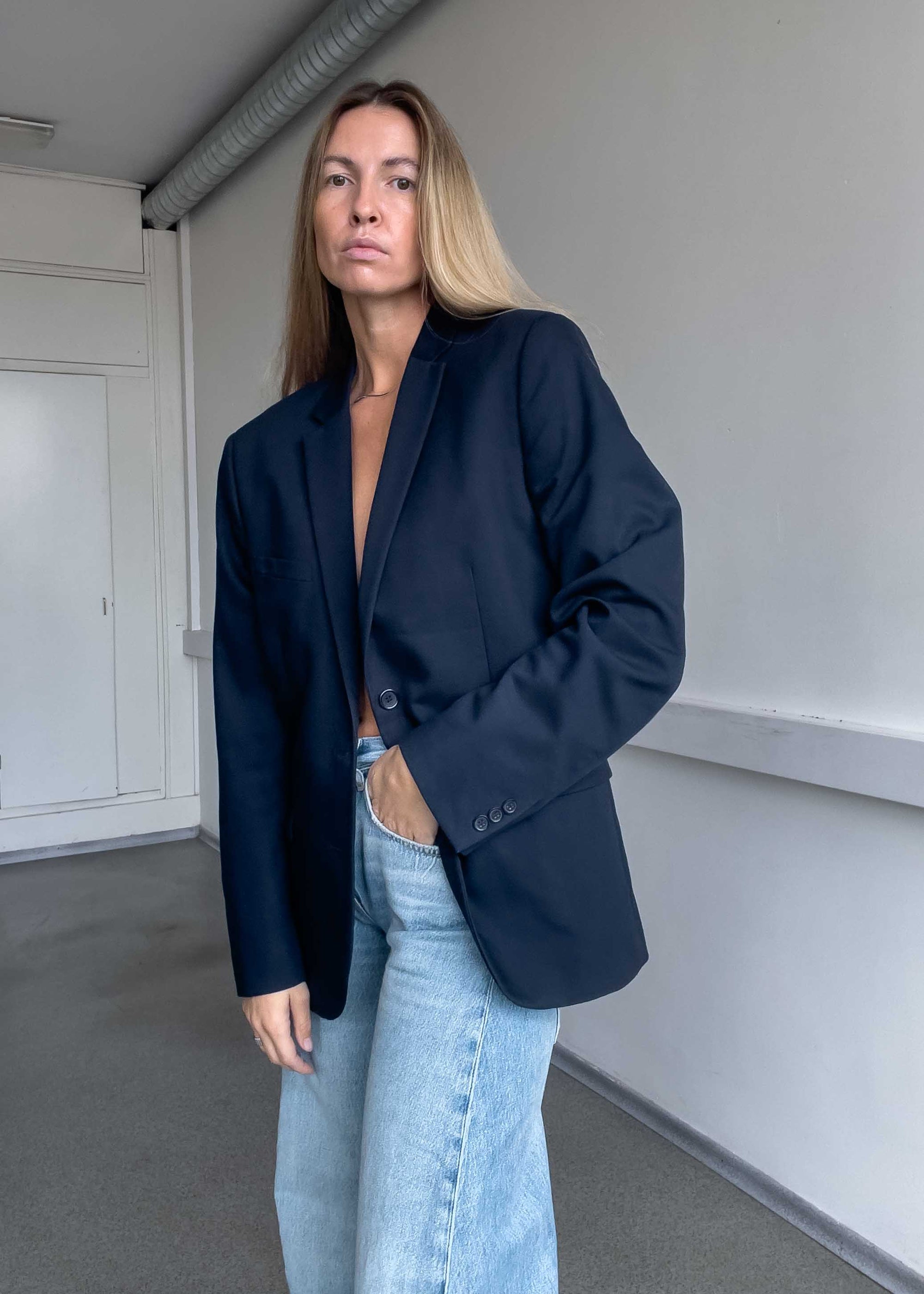 Vintage Navy Blue Oversized Blazer