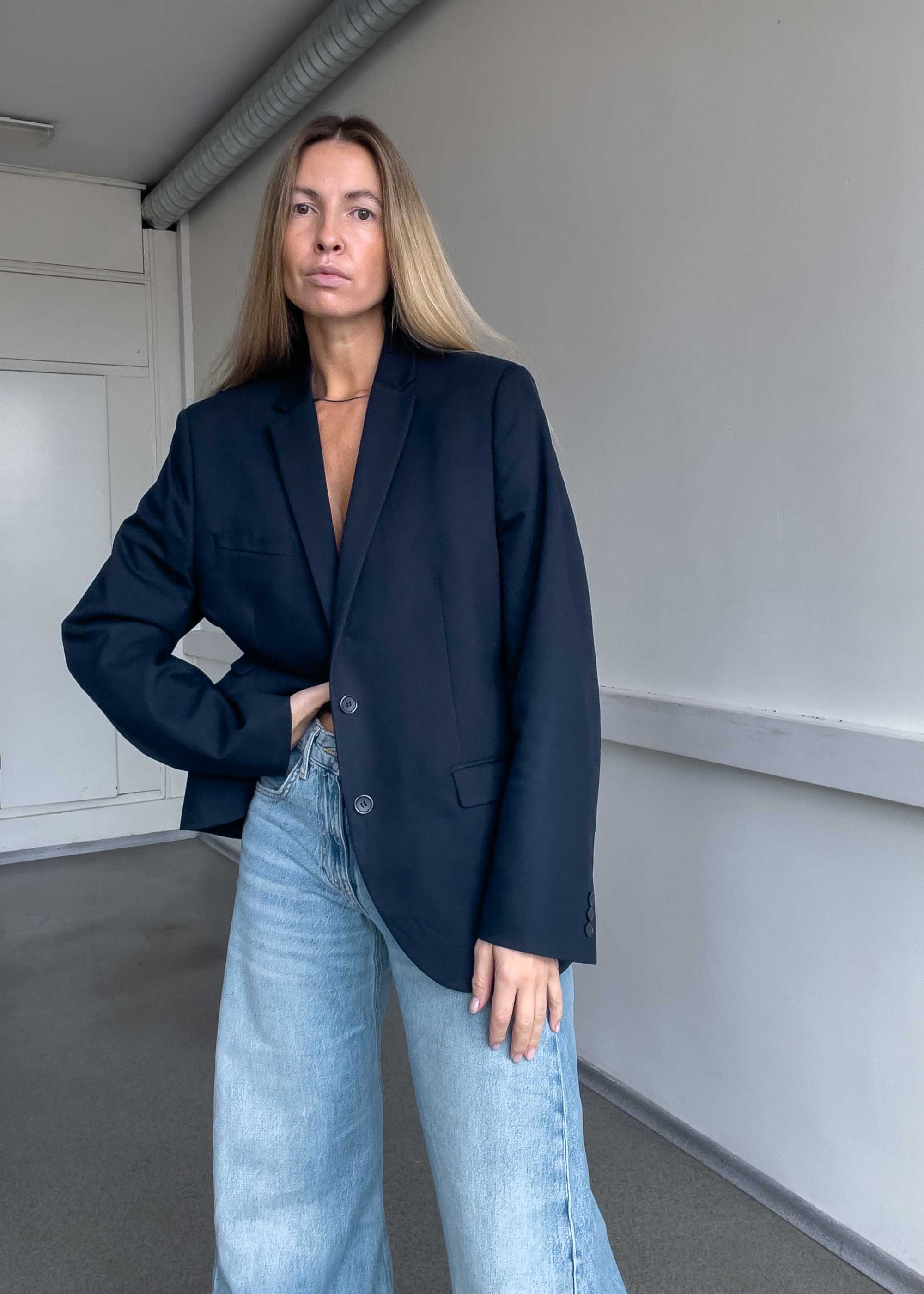 Vintage Navy Blue Oversized Blazer