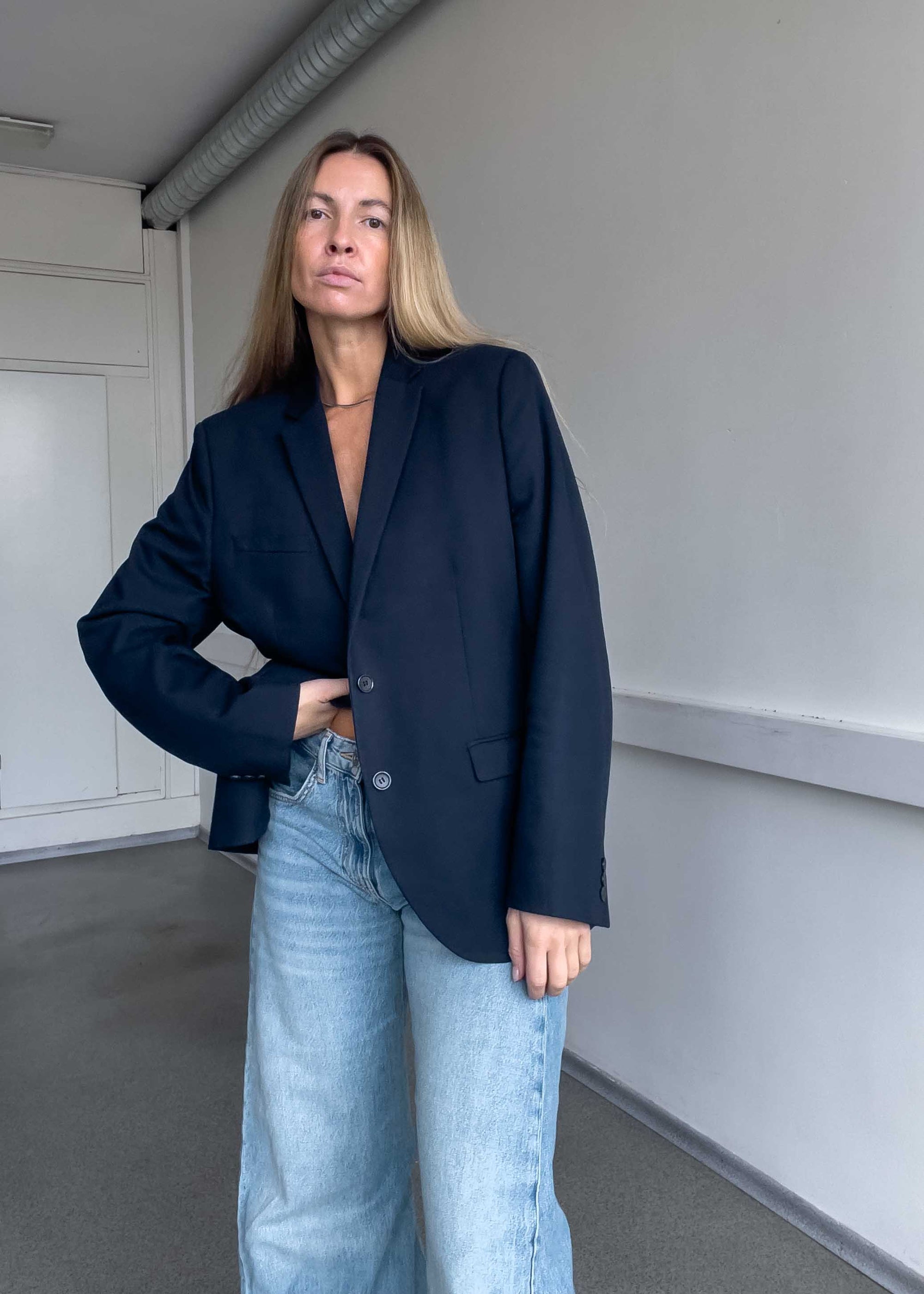 Vintage Navy Blue Oversized Blazer