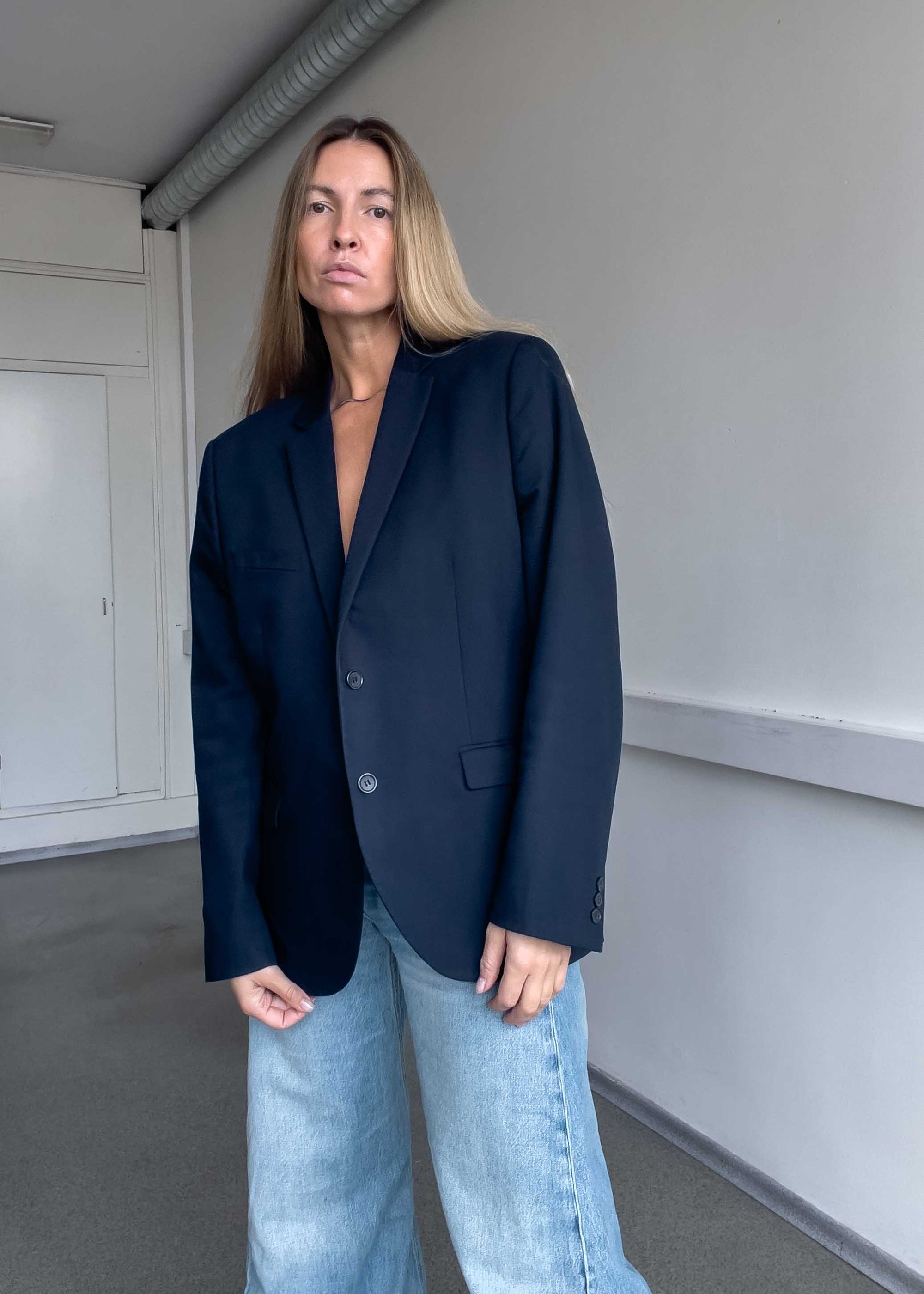 Vintage Navy Blue Oversized Blazer