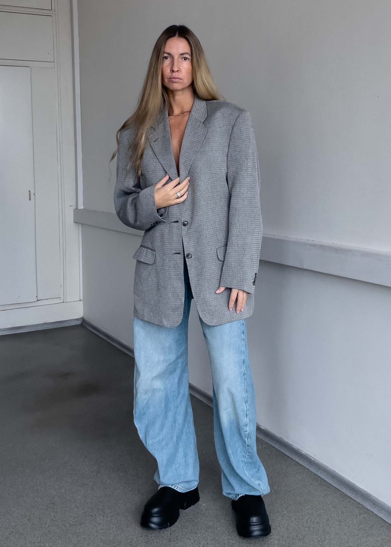 Vintage Light Grey Oversized Blazer