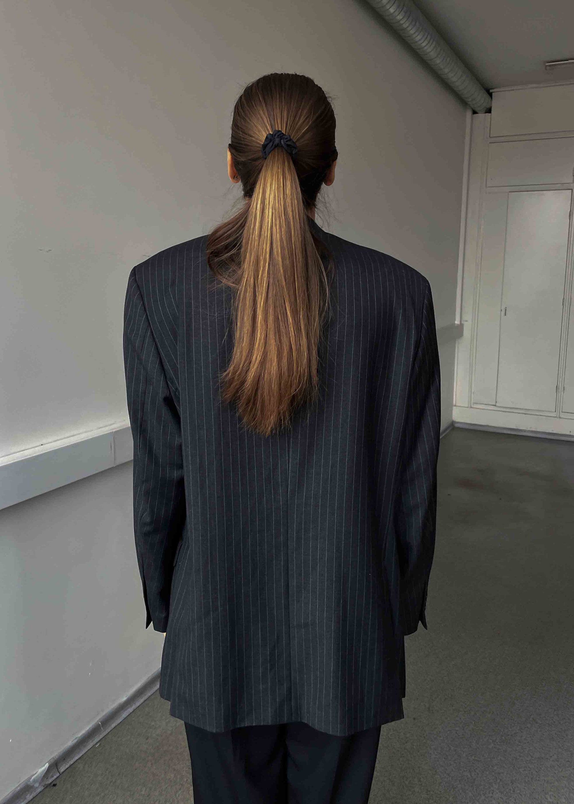 Vintage Dark Grey Pinstripe Oversized 100% WOOL Blazer