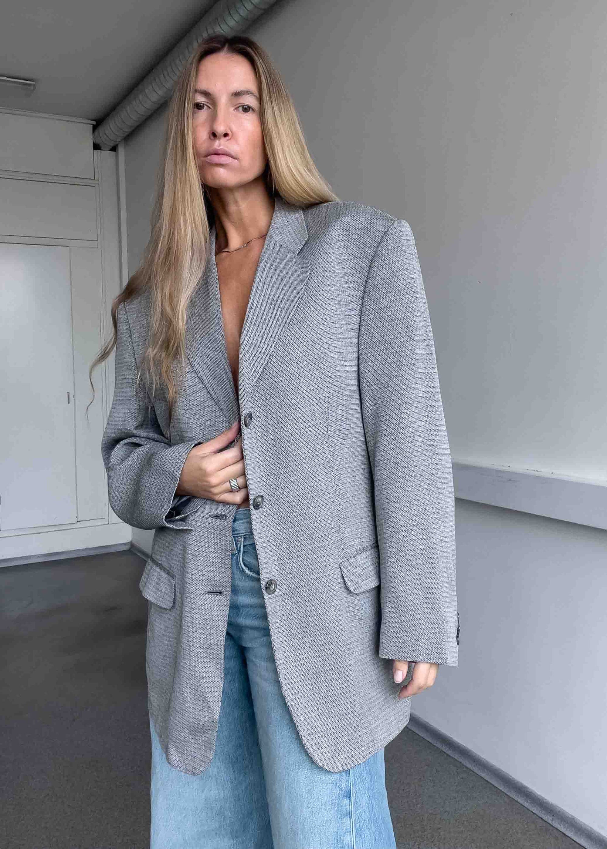 Vintage Light Grey Oversized Blazer
