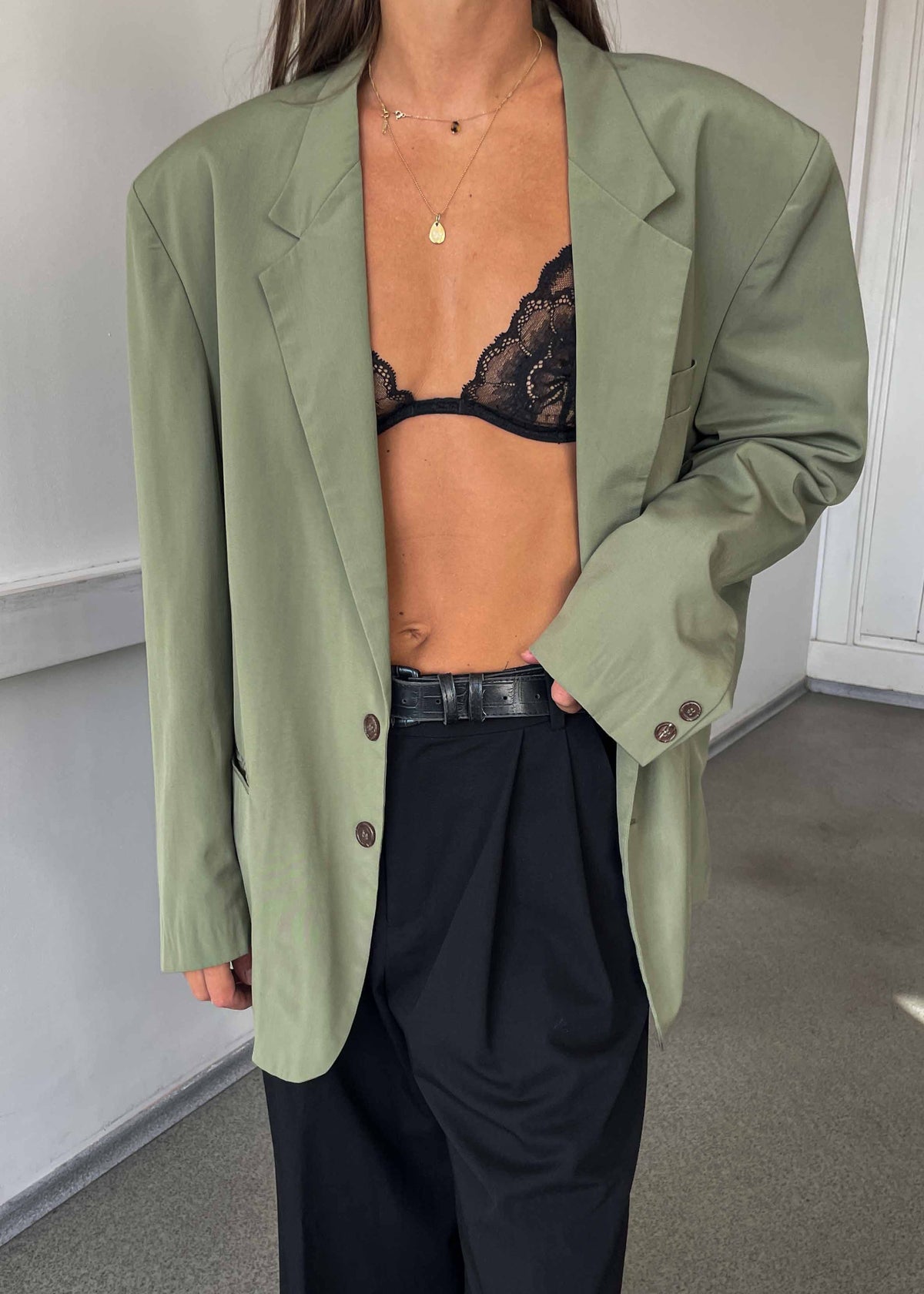 Vintage Light Green Oversized Blazer