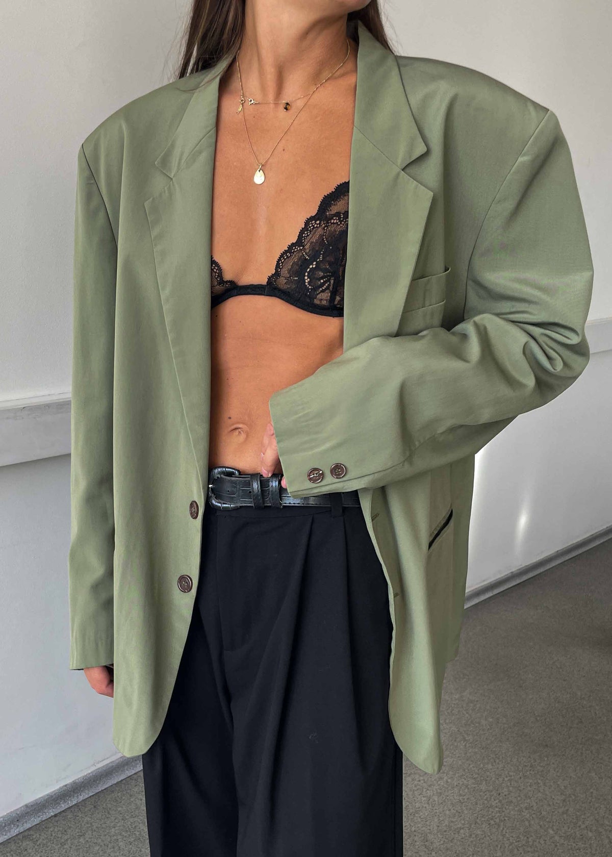 Vintage Light Green Oversized Blazer