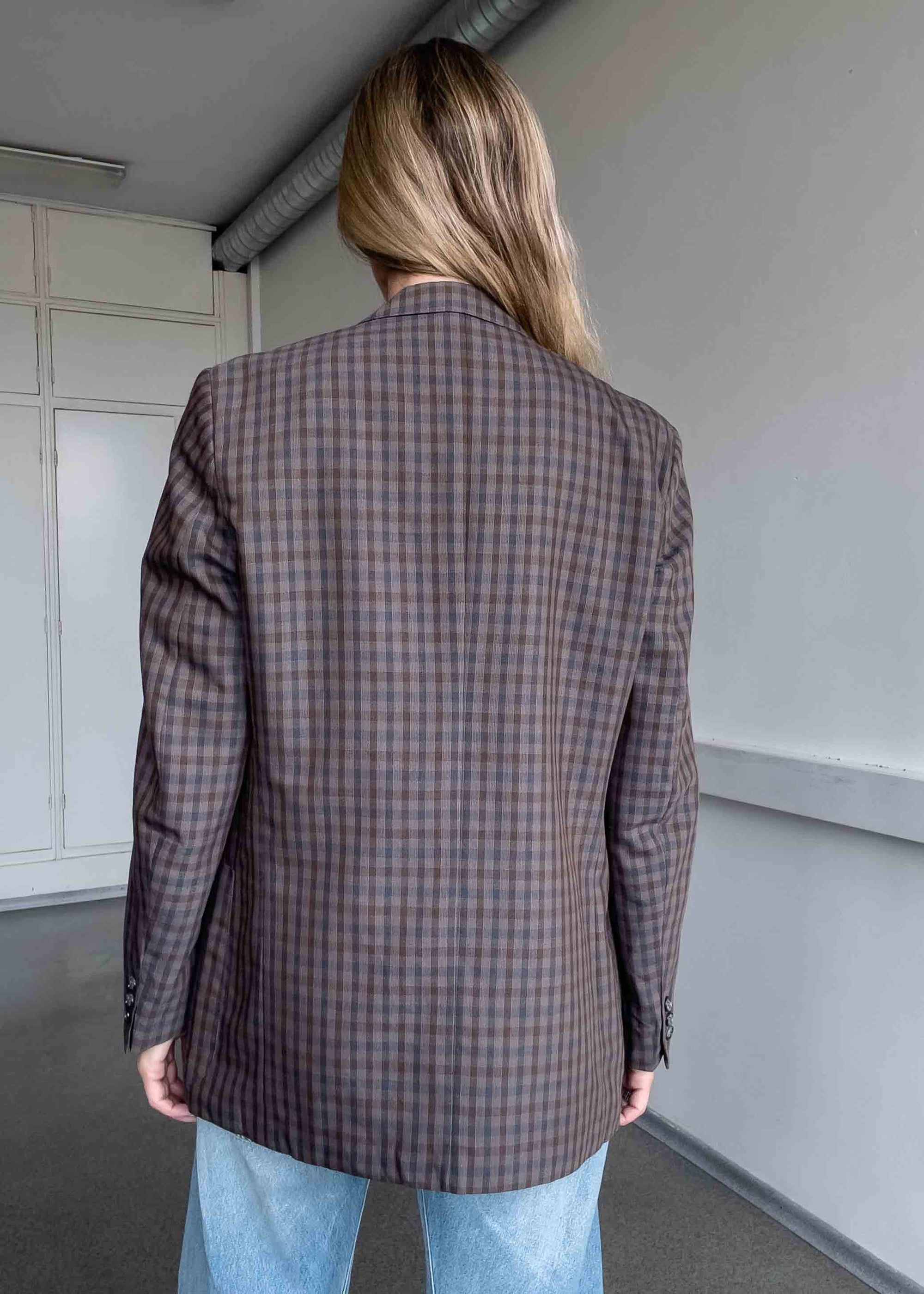 Vintage Brown Checked Oversized Blazer