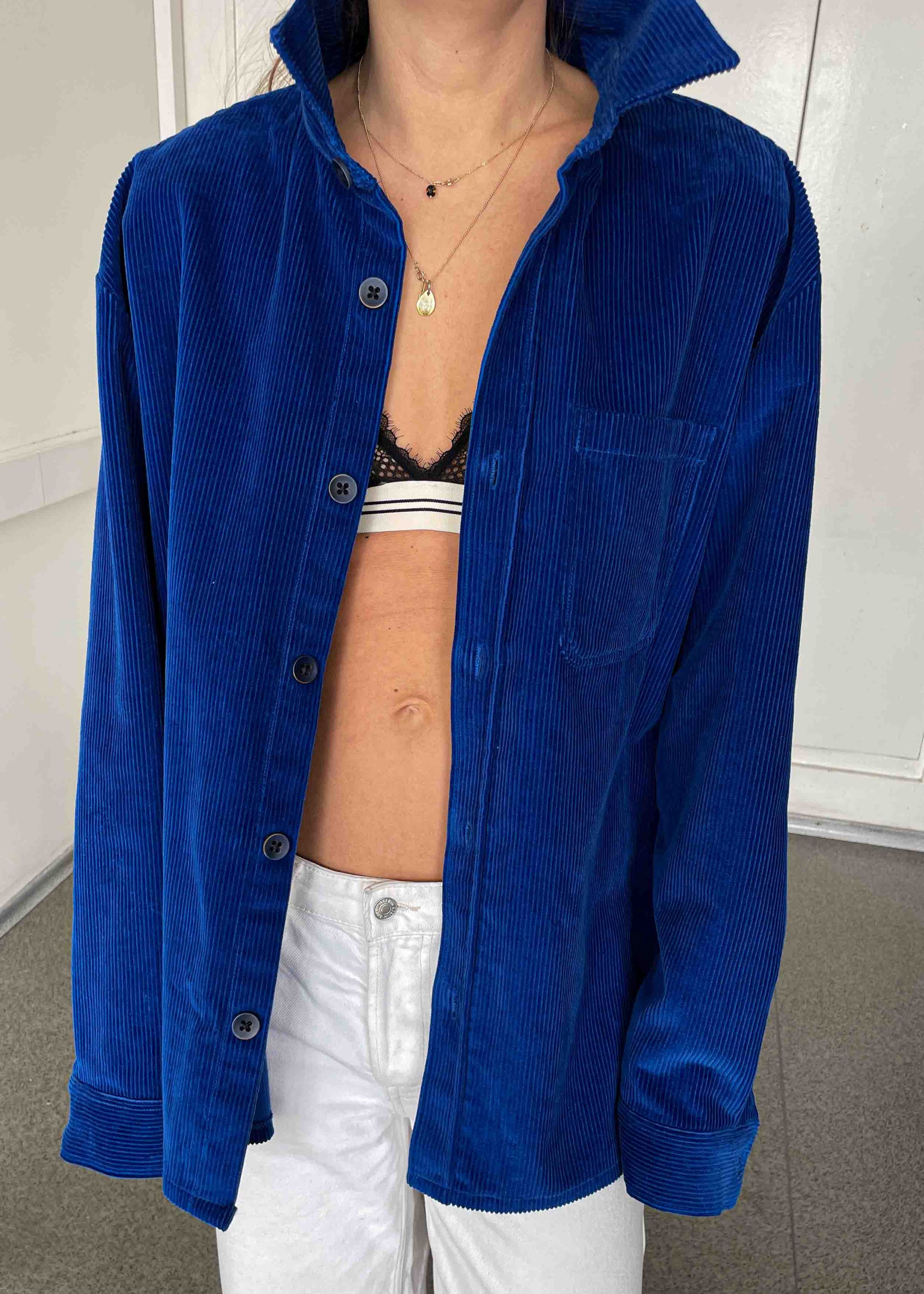 Vintage Indigo Blue Oversized Corduroy Overshirt