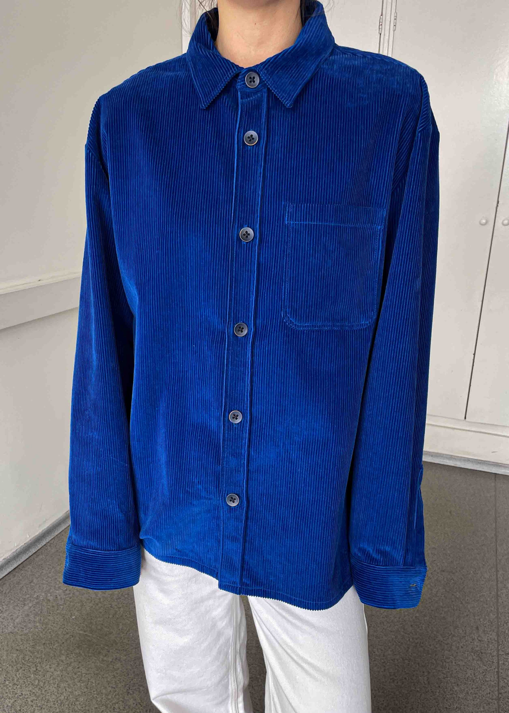 Vintage Indigo Blue Oversized Corduroy Overshirt