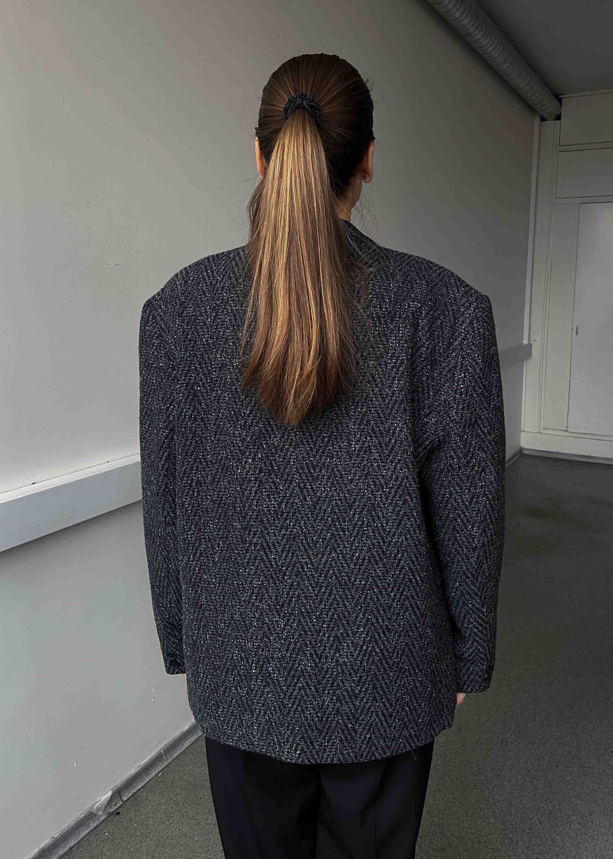 Vintage Grey Patterned Oversized Blazer