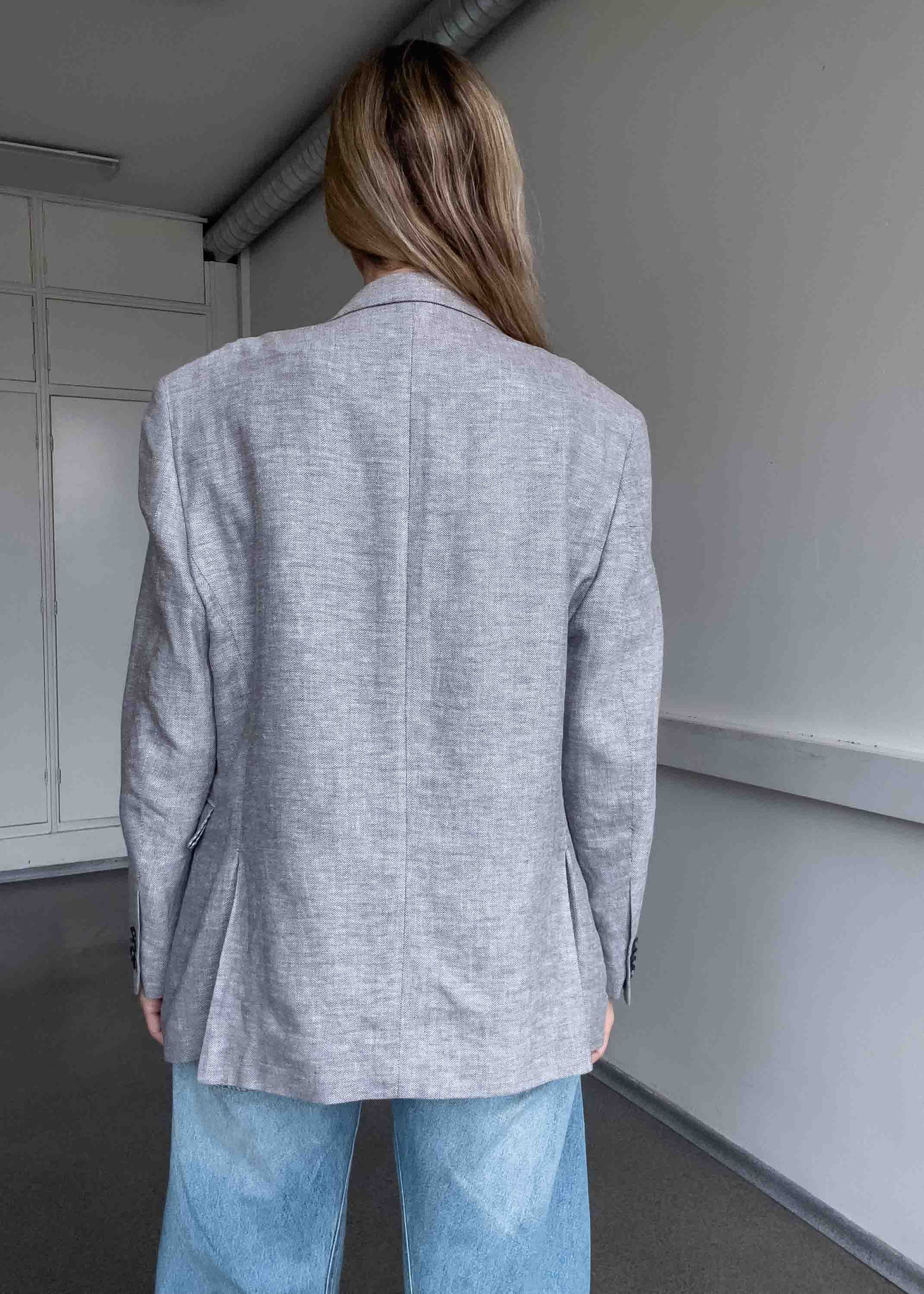 Vintage Light Grey Oversized Linen Blazer