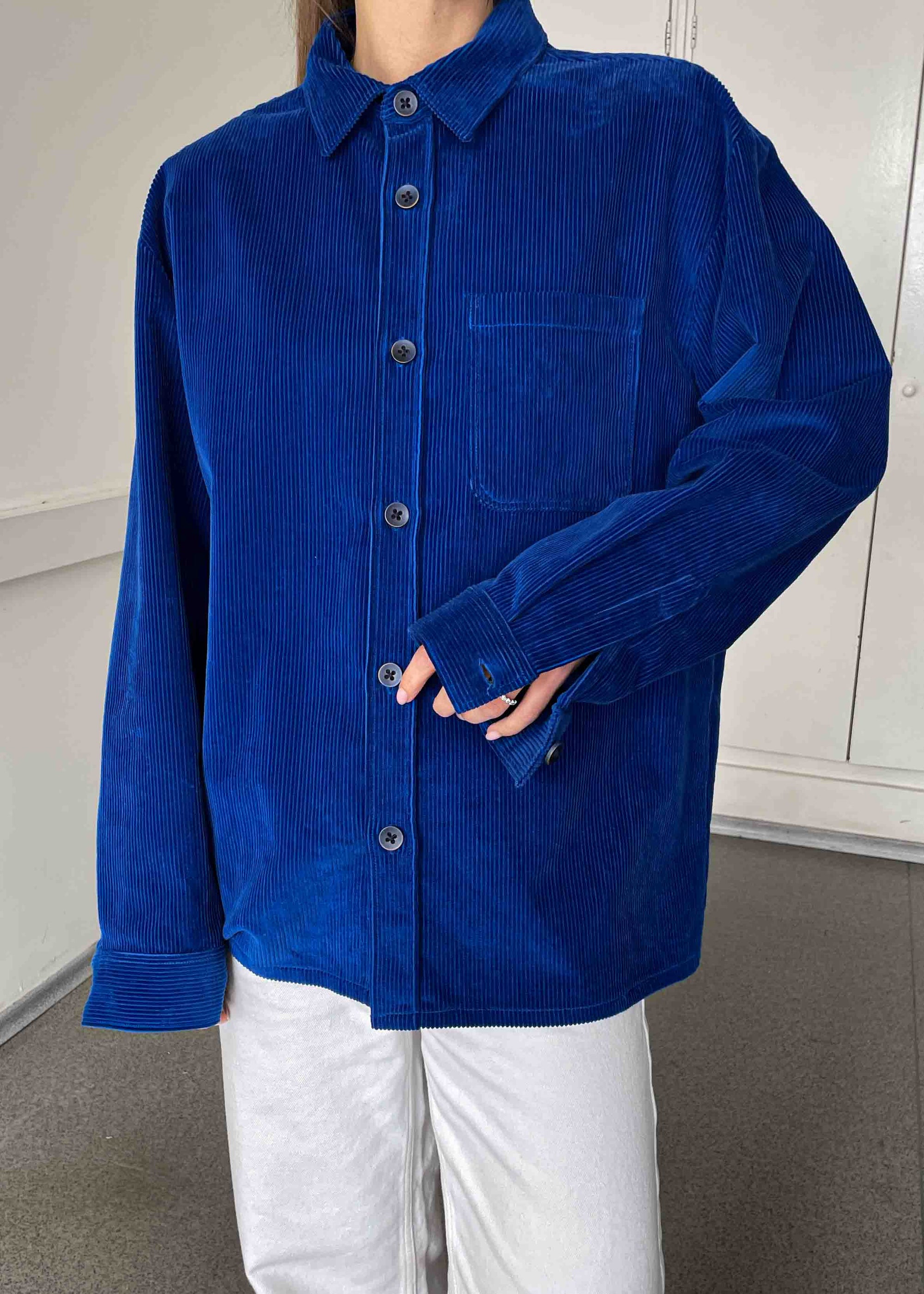 Vintage Indigo Blue Oversized Corduroy Overshirt