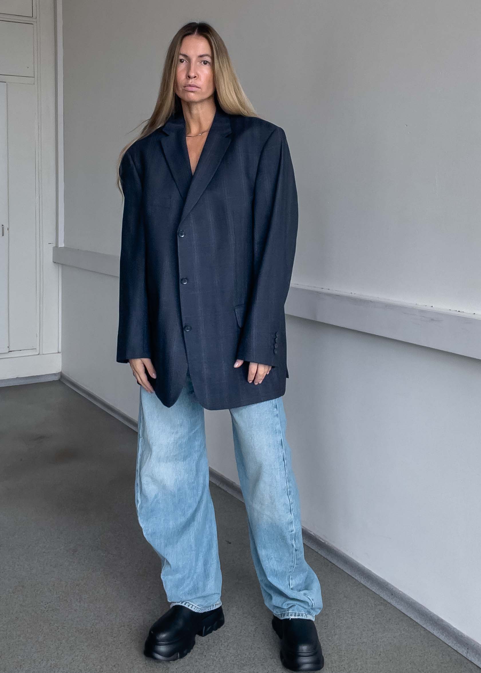 Vintage Blue Checked Oversized Blazer