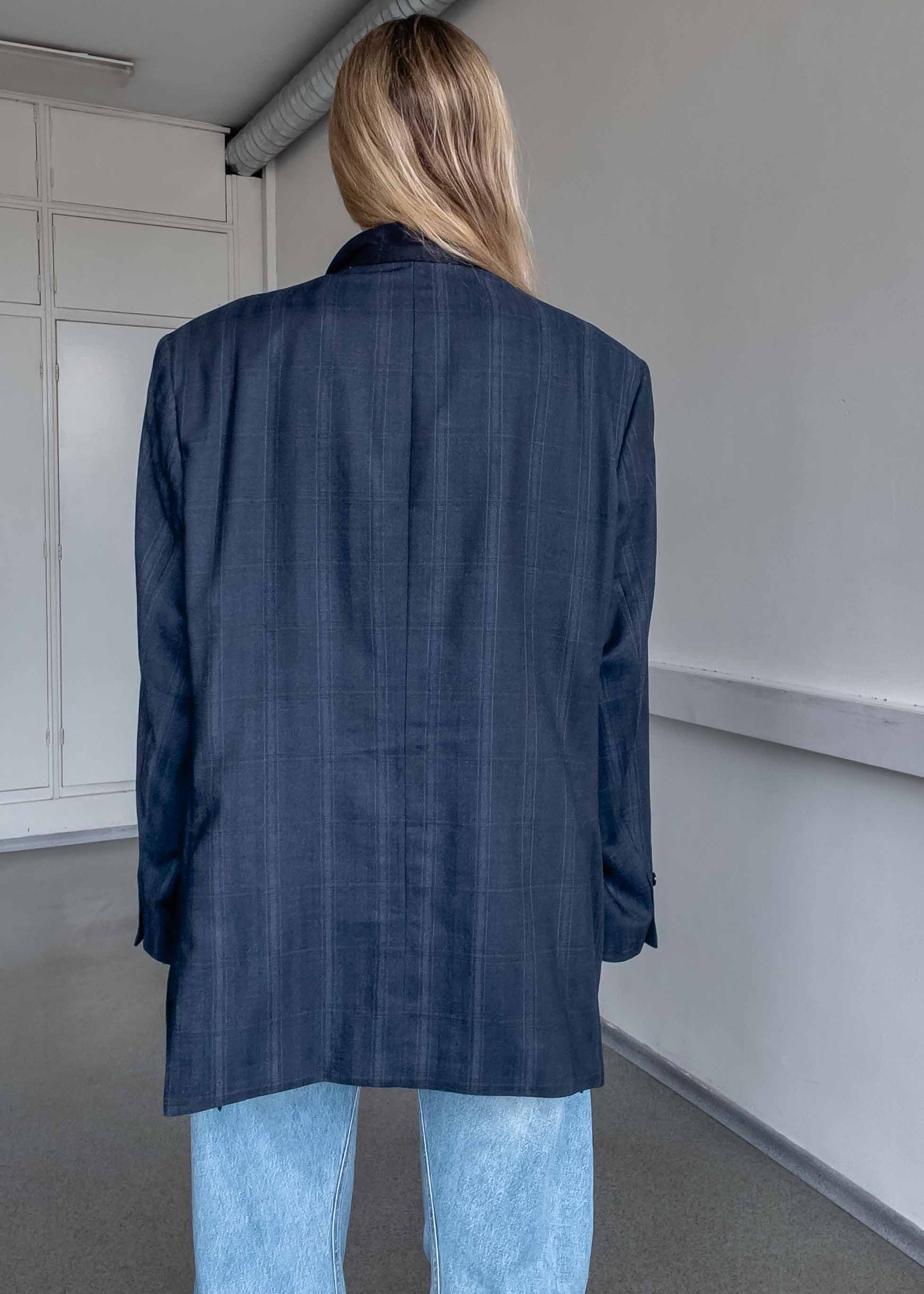 Vintage Blue Checked Oversized Blazer